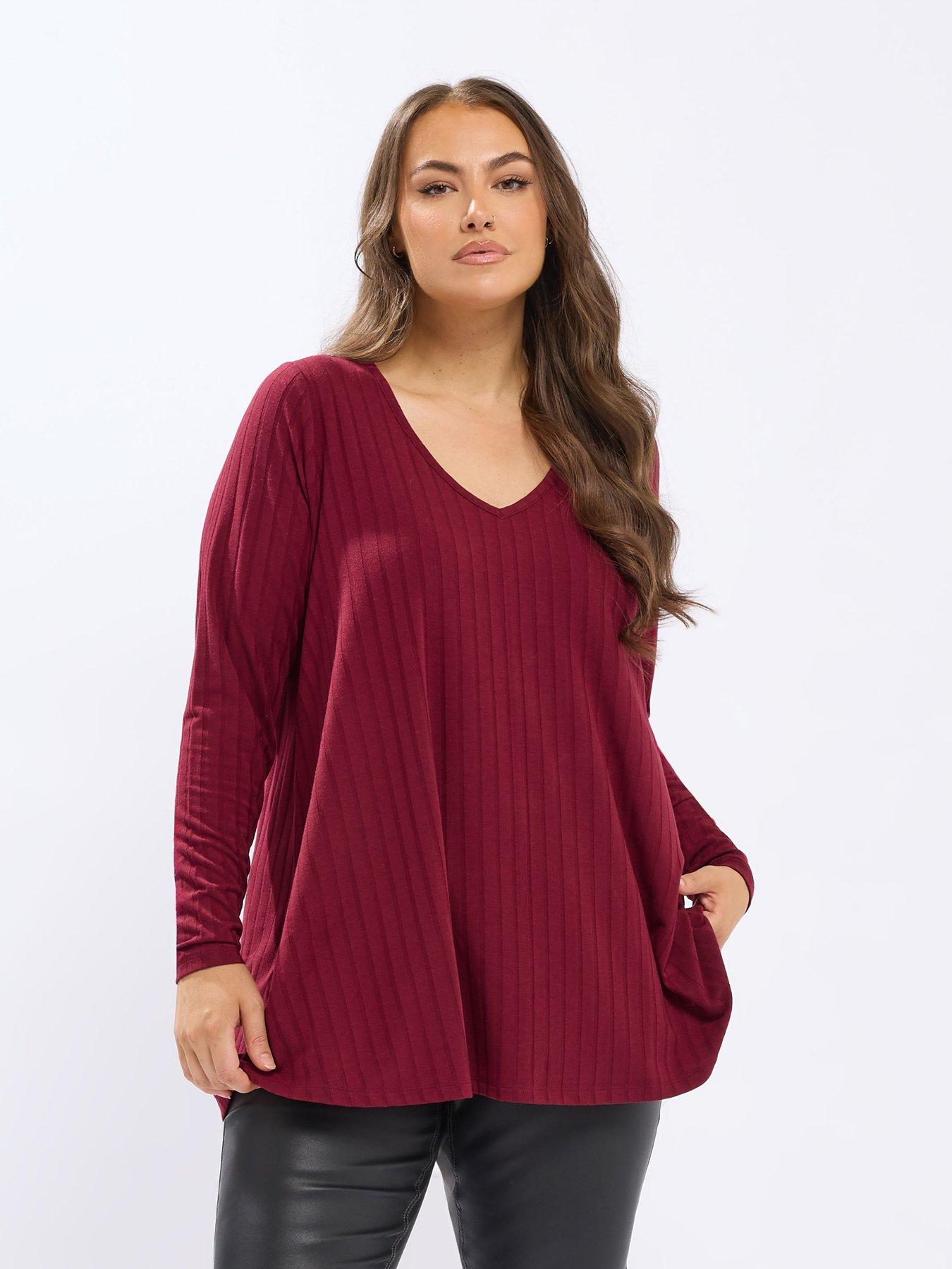 Yours Curve Rib Swing T-Shirt - Red