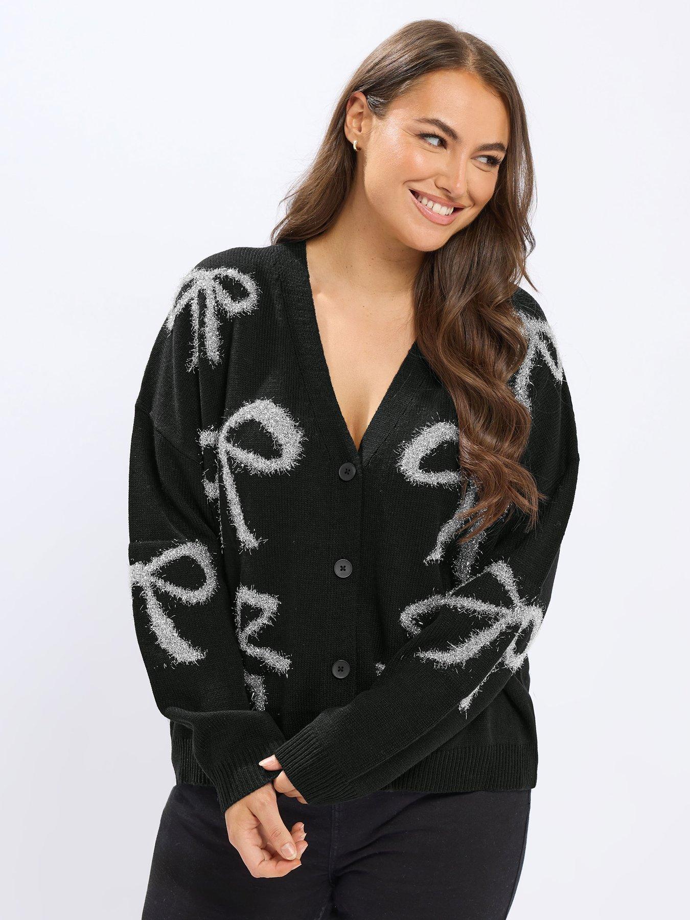Yours Curve Bow Tinsel Cardigan - Black