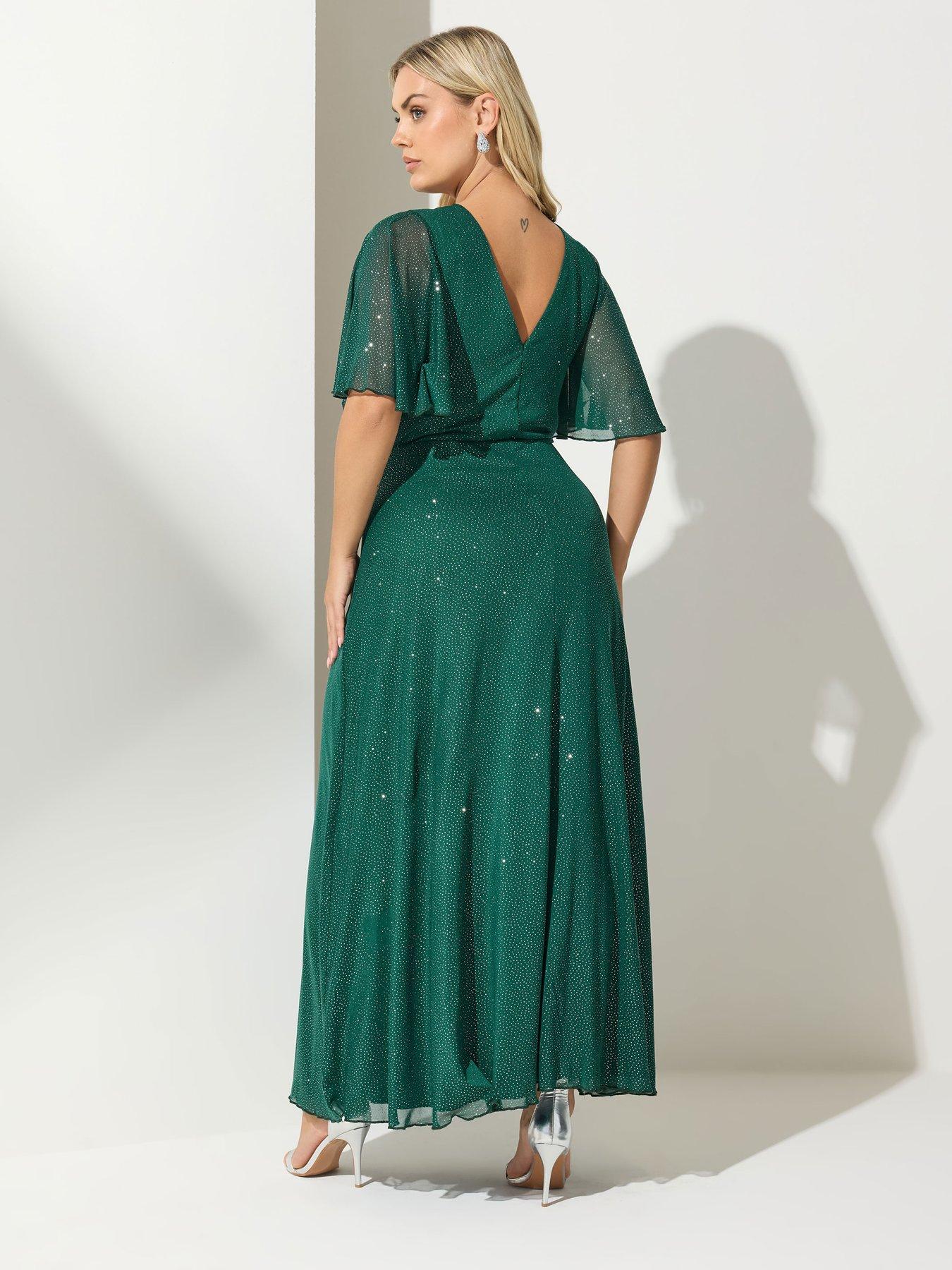 Image 2 of 4 of Yours Curve Glitter Wrap Mesh Maxi Dress - Green
