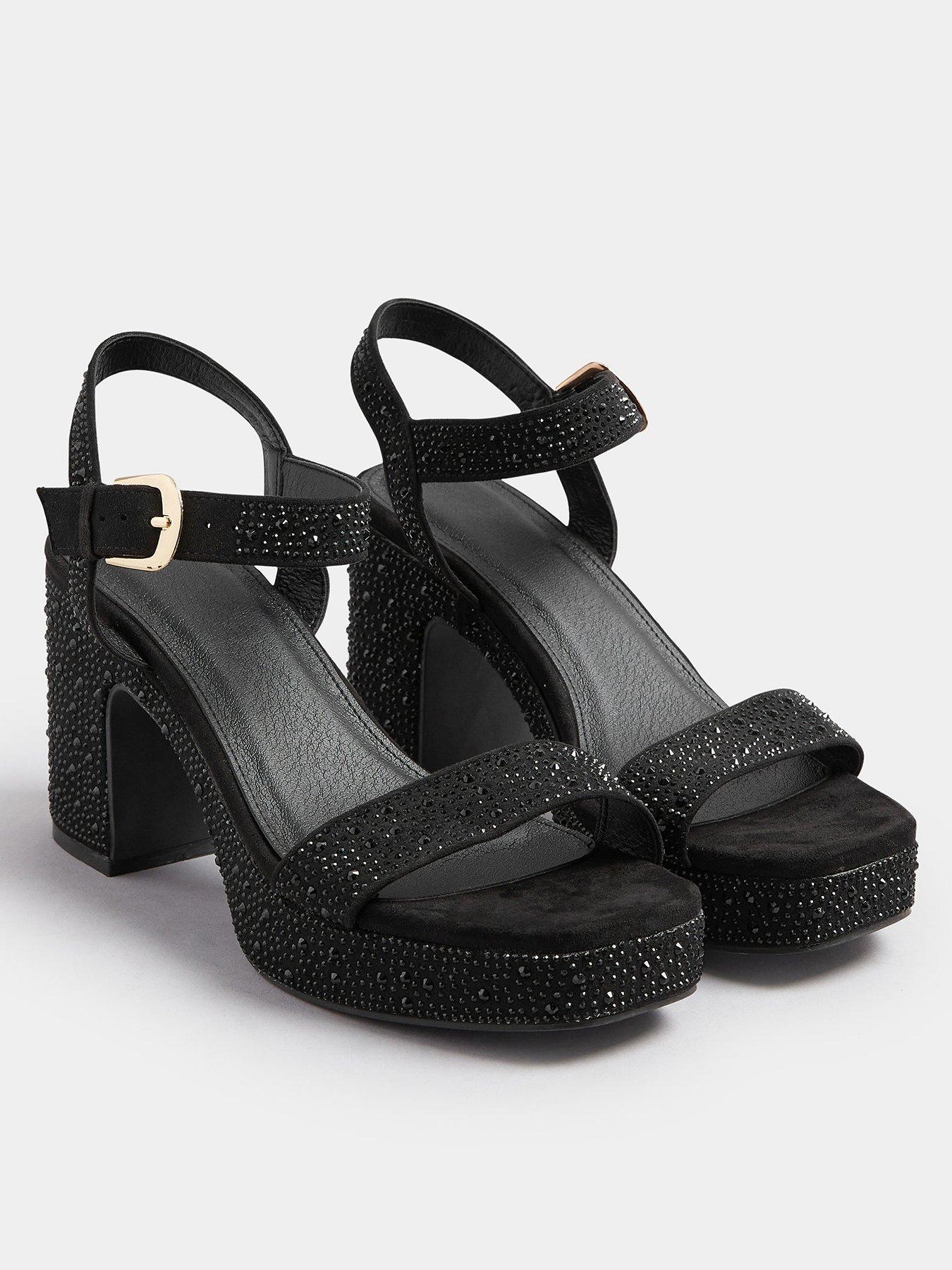 Image 2 of 4 of Yours Wide Fit Platform Diamante Heeled Sandal - Black