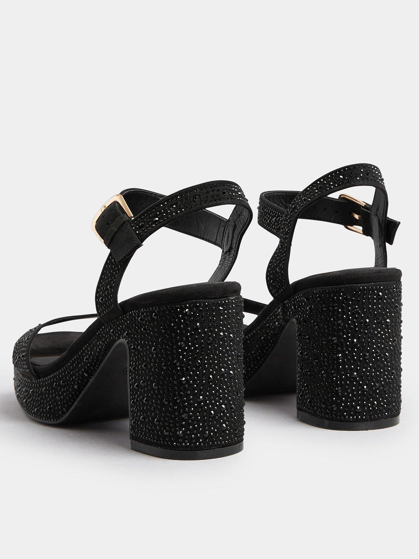 Image 3 of 4 of Yours Wide Fit Platform Diamante Heeled Sandal - Black