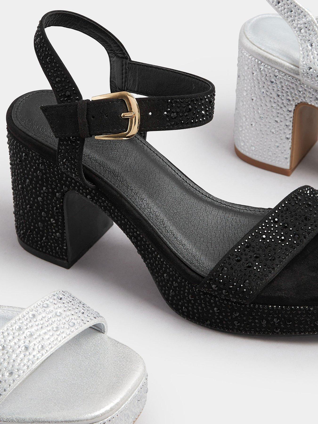 Image 4 of 4 of Yours Wide Fit Platform Diamante Heeled Sandal - Black