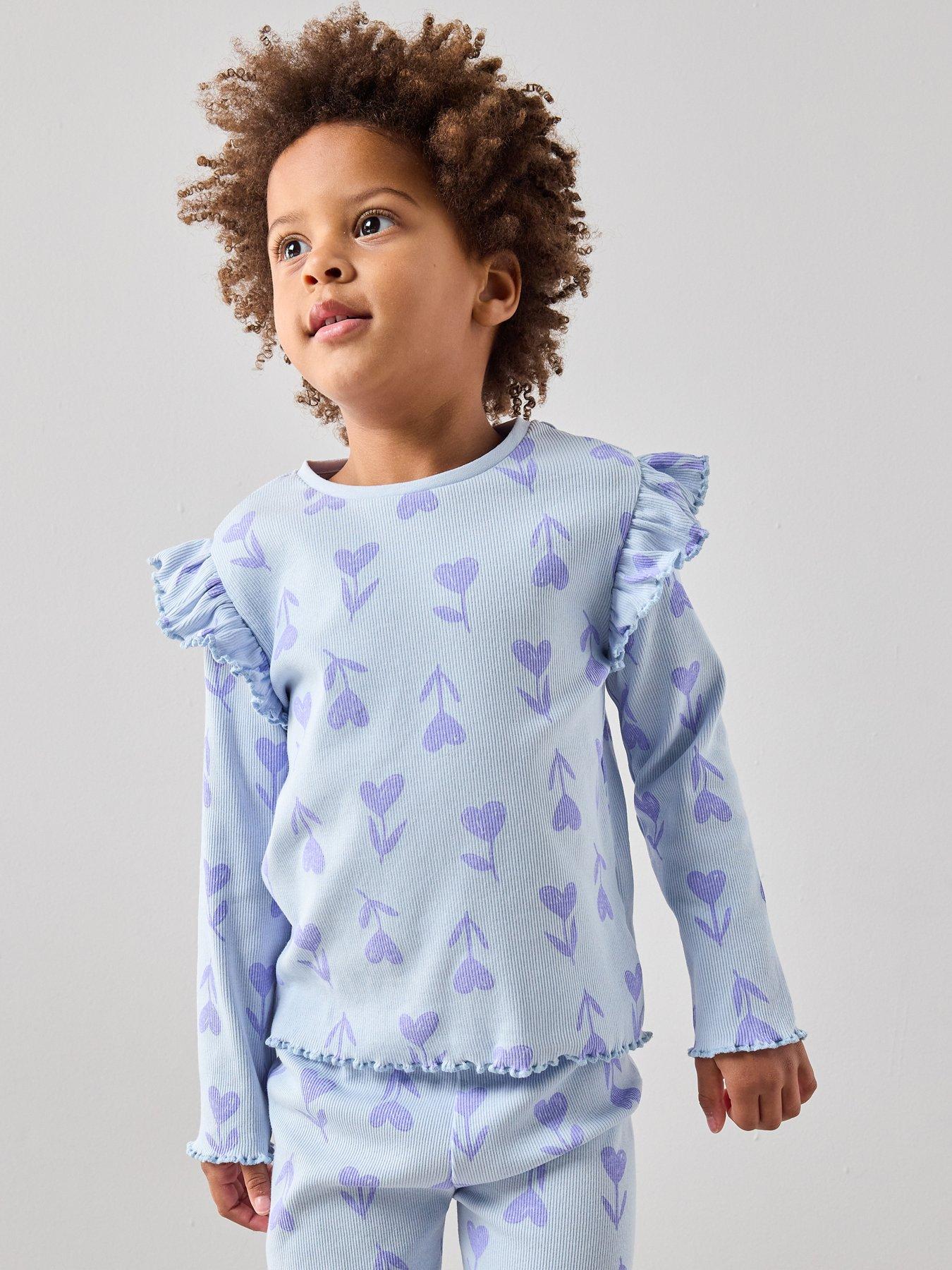 Image 1 of 6 of The Very Collection Girls Rib Jersey Tulip Print Pyjama Set - Purple