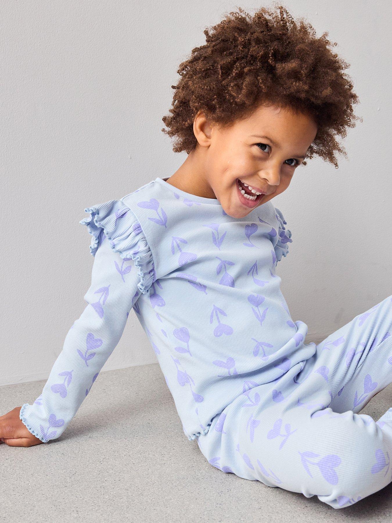 Image 4 of 6 of The Very Collection Girls Rib Jersey Tulip Print Pyjama Set - Purple