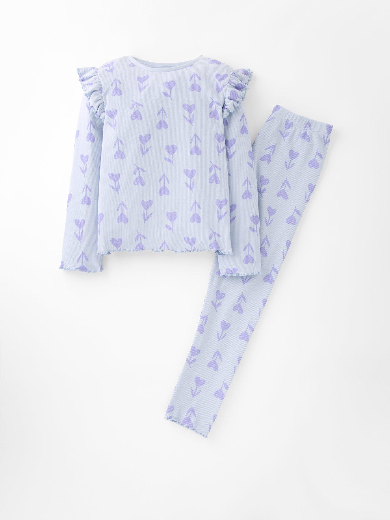 Image 6 of 6 of The Very Collection Girls Rib Jersey Tulip Print Pyjama Set - Purple