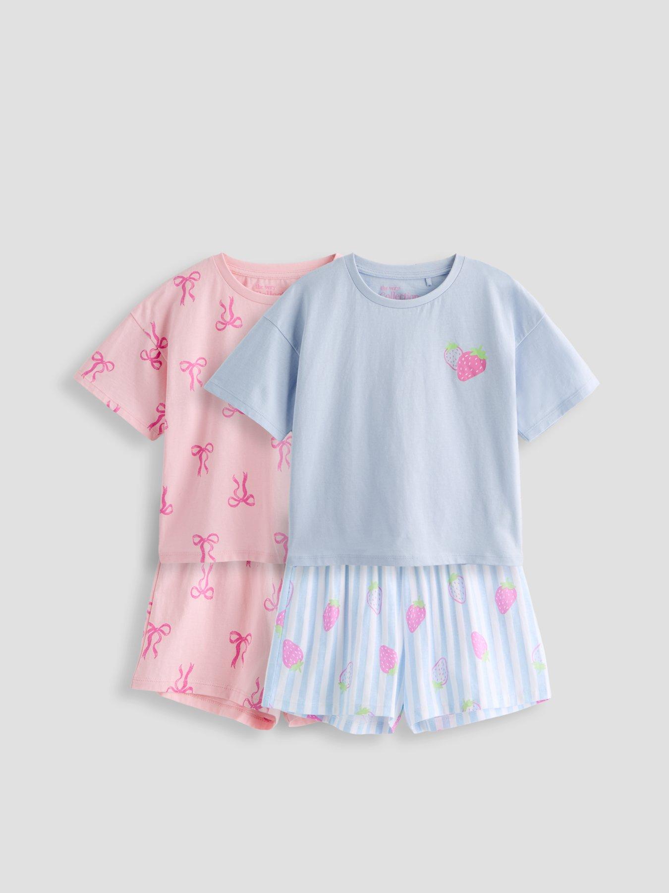 Image 1 of 5 of The Very Collection Girls 2 Pack Jersey Pyjamas - Pink/Blue