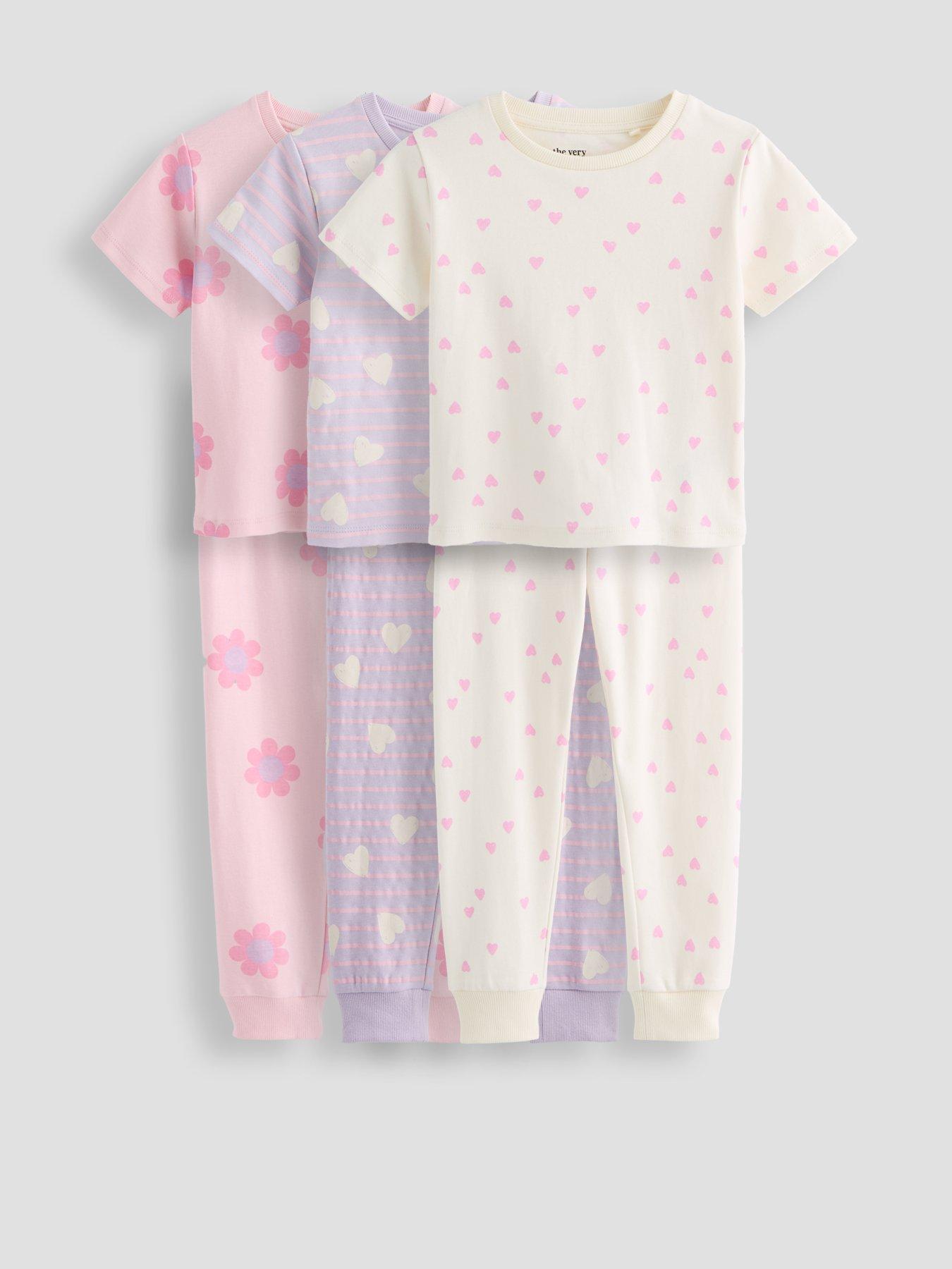 The Very Collection Girls 3 Pack Short Sleeve Pyjamas - Pink