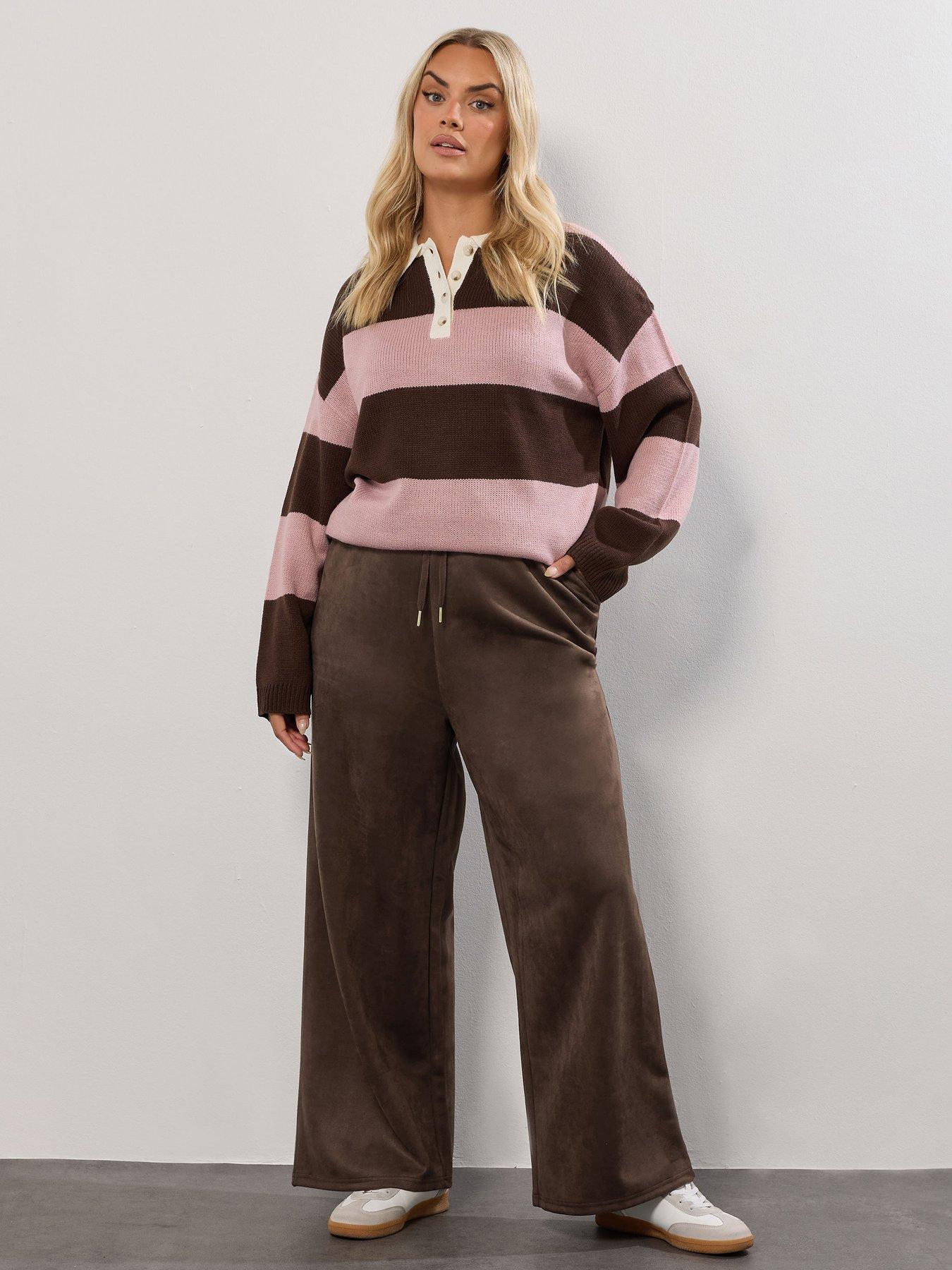 Image 1 of 4 of Yours Curve Suedette Wide Leg Trouser - Brown