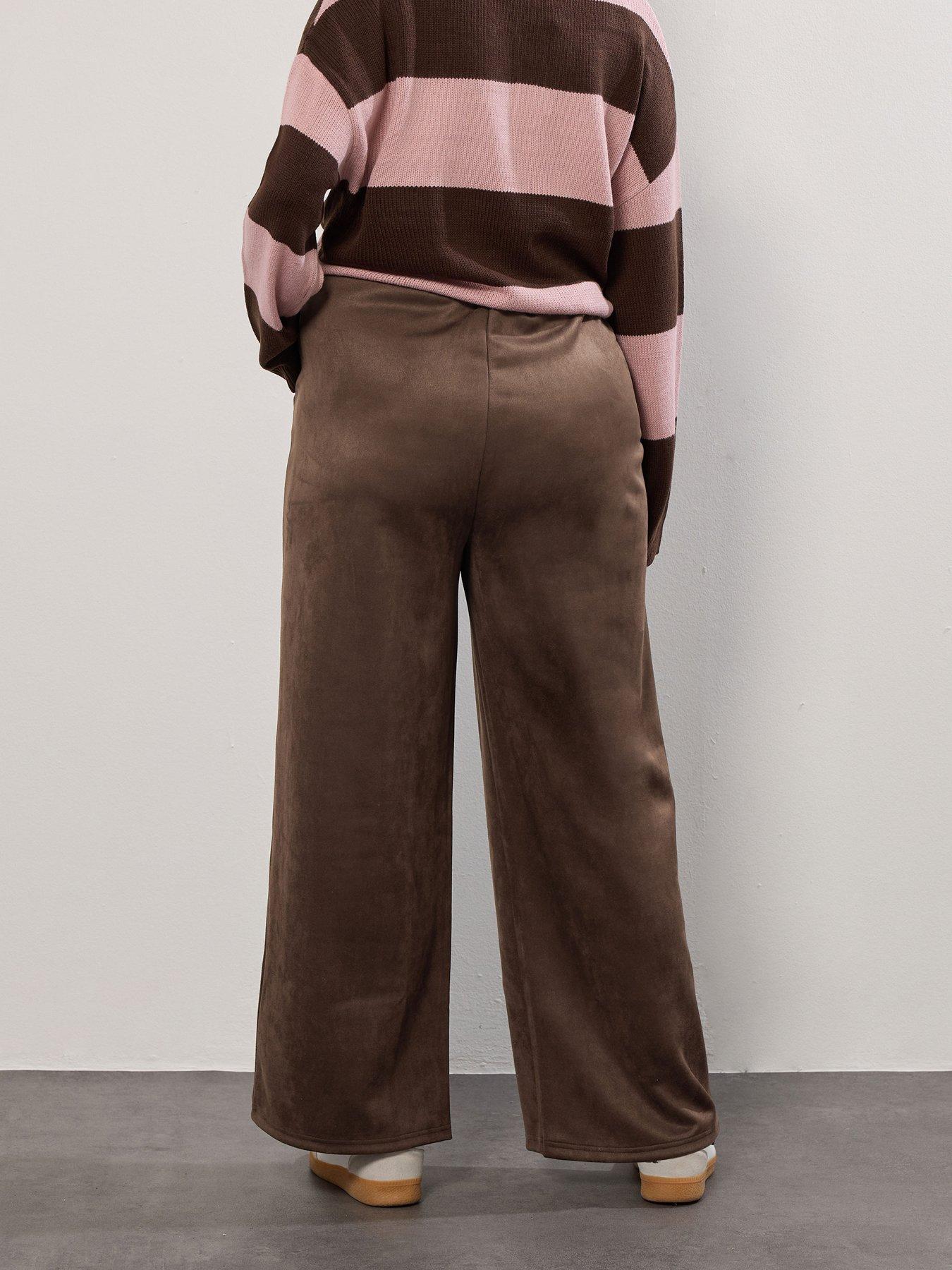 Image 2 of 4 of Yours Curve Suedette Wide Leg Trouser - Brown