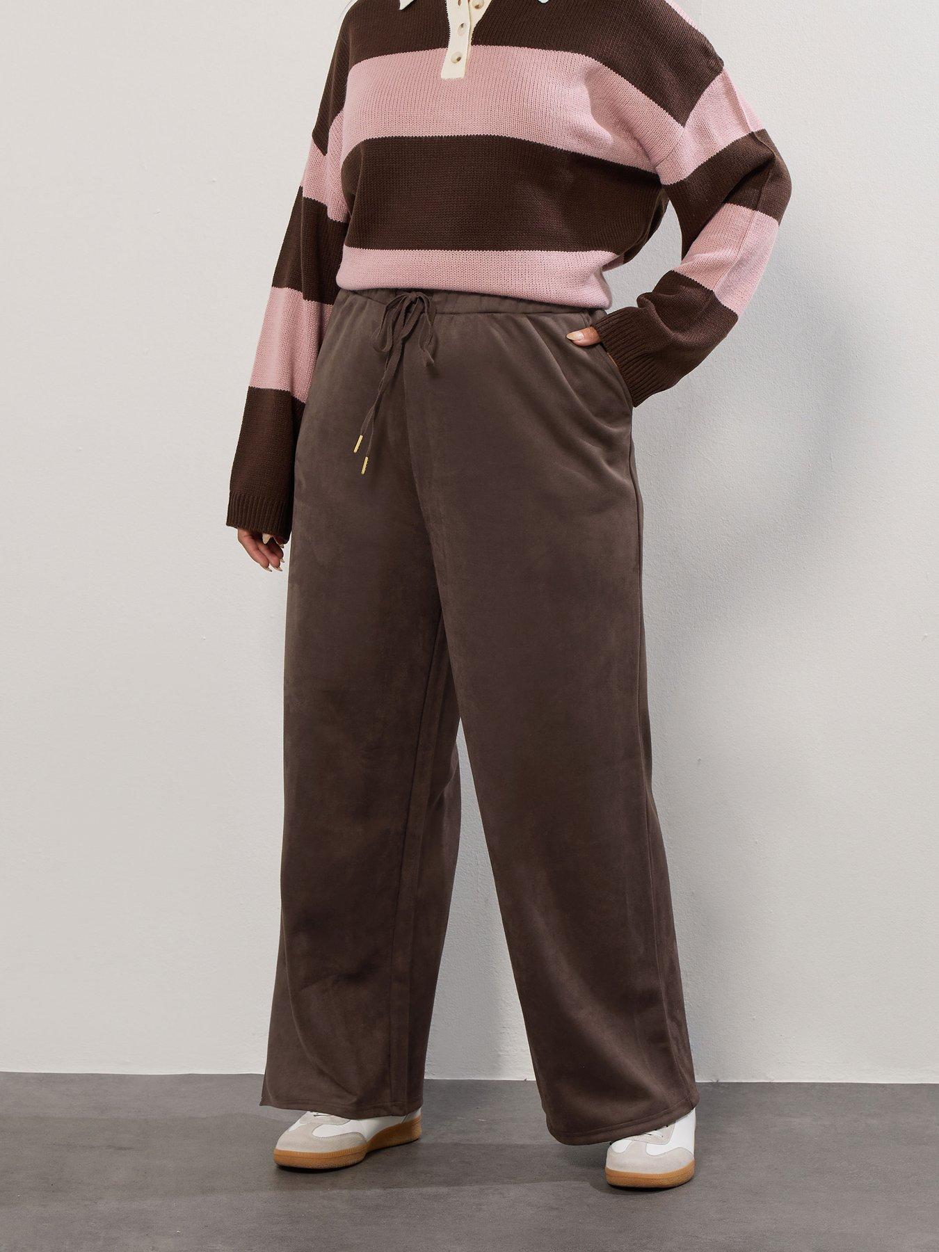 Image 3 of 4 of Yours Curve Suedette Wide Leg Trouser - Brown