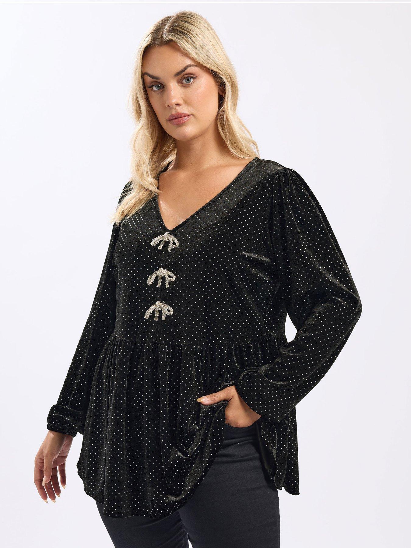 undefined Curve Velour Spot Bow Top - Black