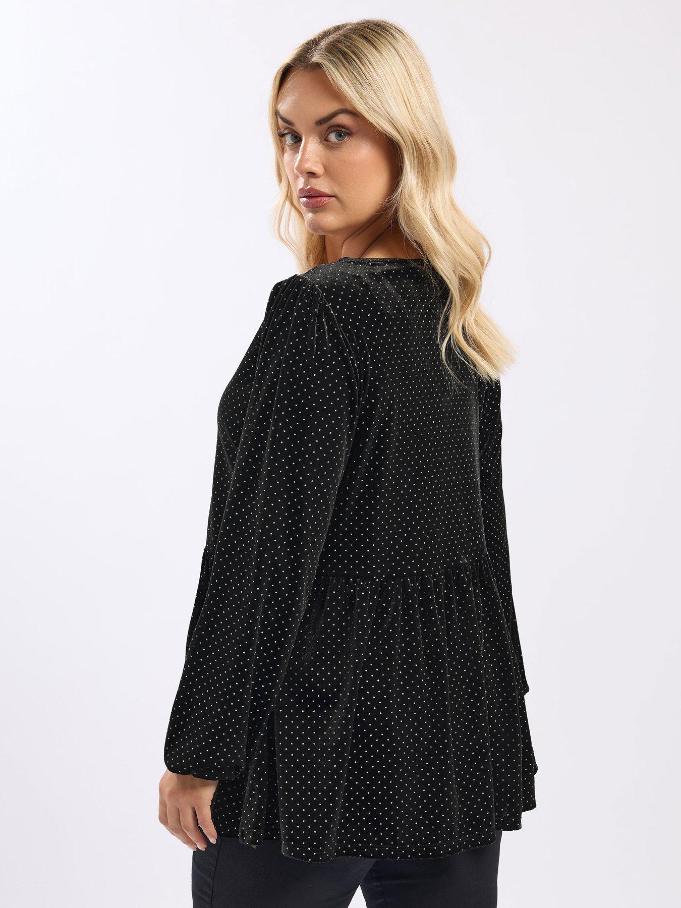 Image 2 of 4 of Yours Curve Velour Spot Bow Top - Black