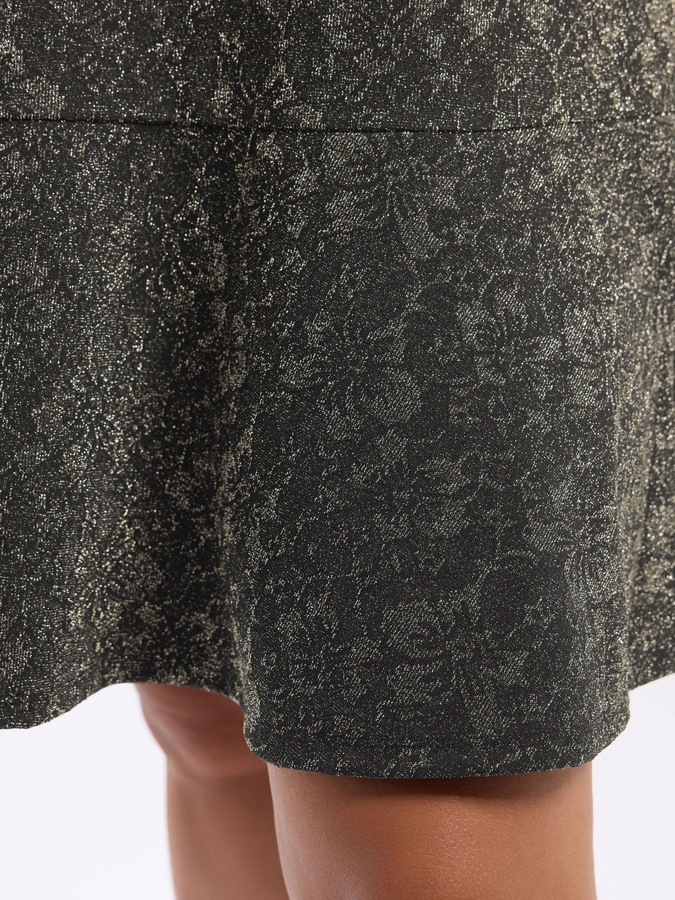 Image 4 of 4 of Yours Curve Short Sleeve Circle Cut Jacquard Dress - Gold