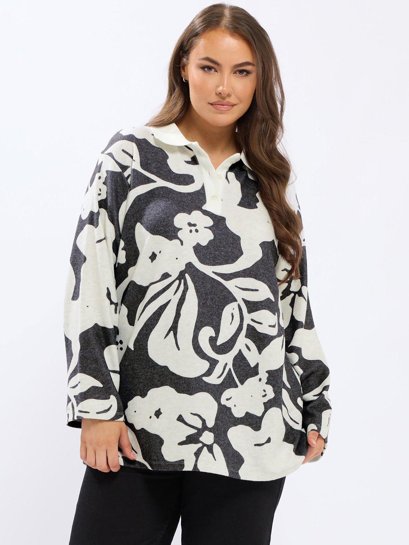 Image 1 of 4 of Yours Curve Rugby Collar Top - Grey