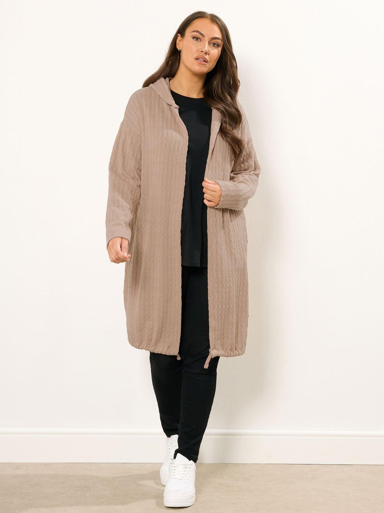 undefined Curve Hooded Cable Knit Cardigan - Natural