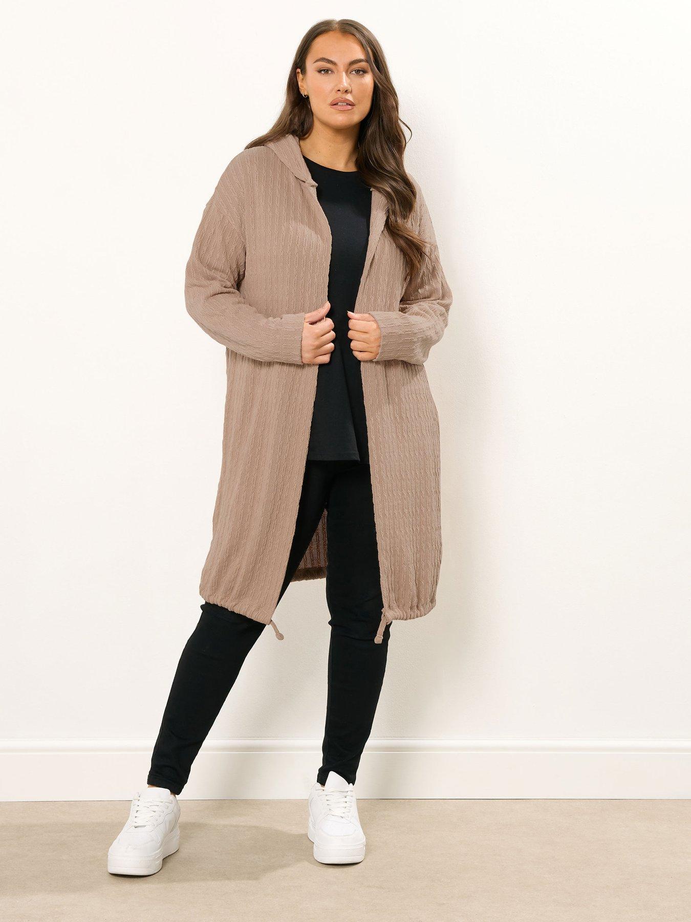 Image 3 of 4 of Yours Curve Hooded Cable Knit Cardigan - Natural