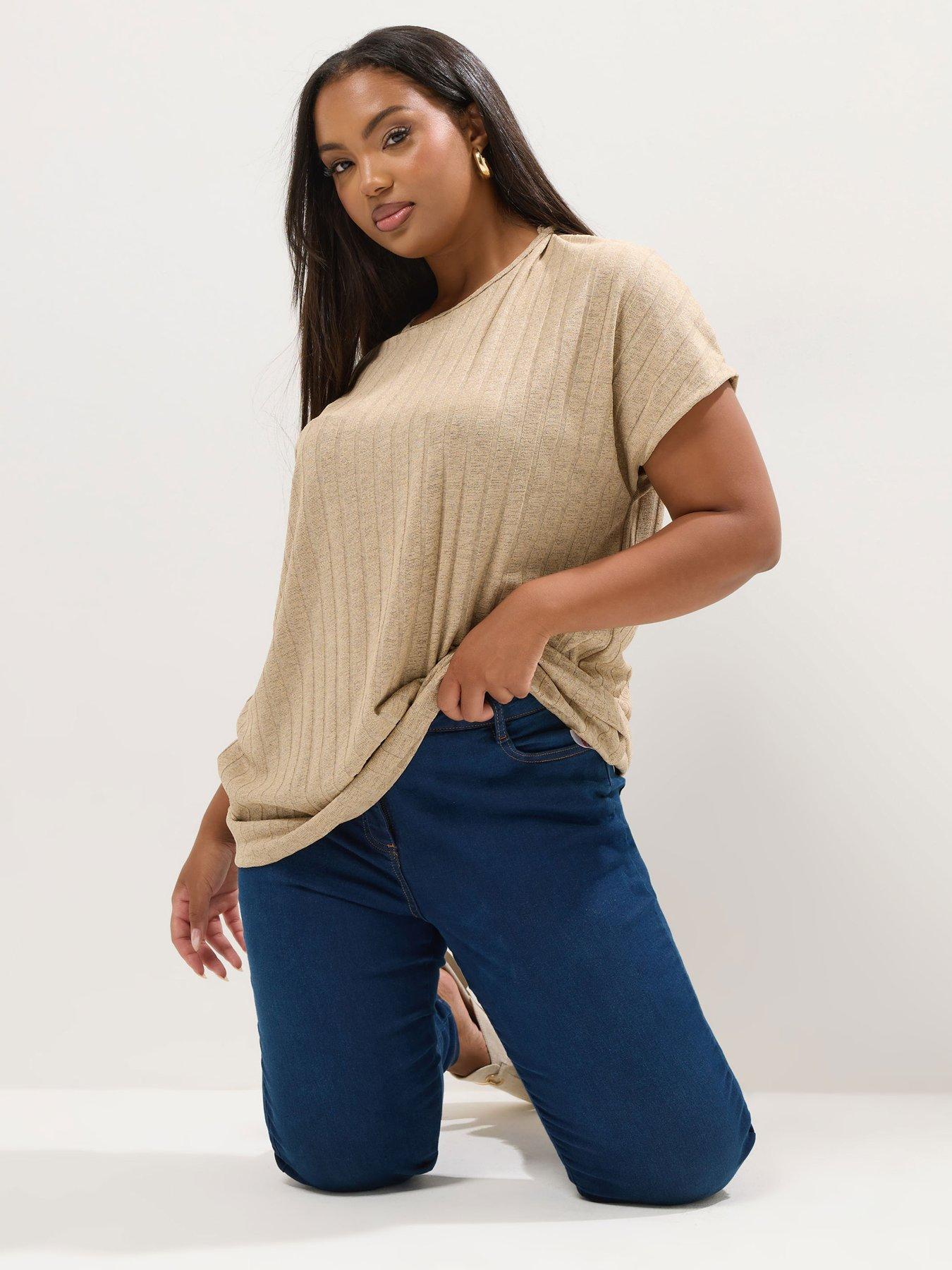 undefined Curve Drop Shoulder Swing Top - Natural