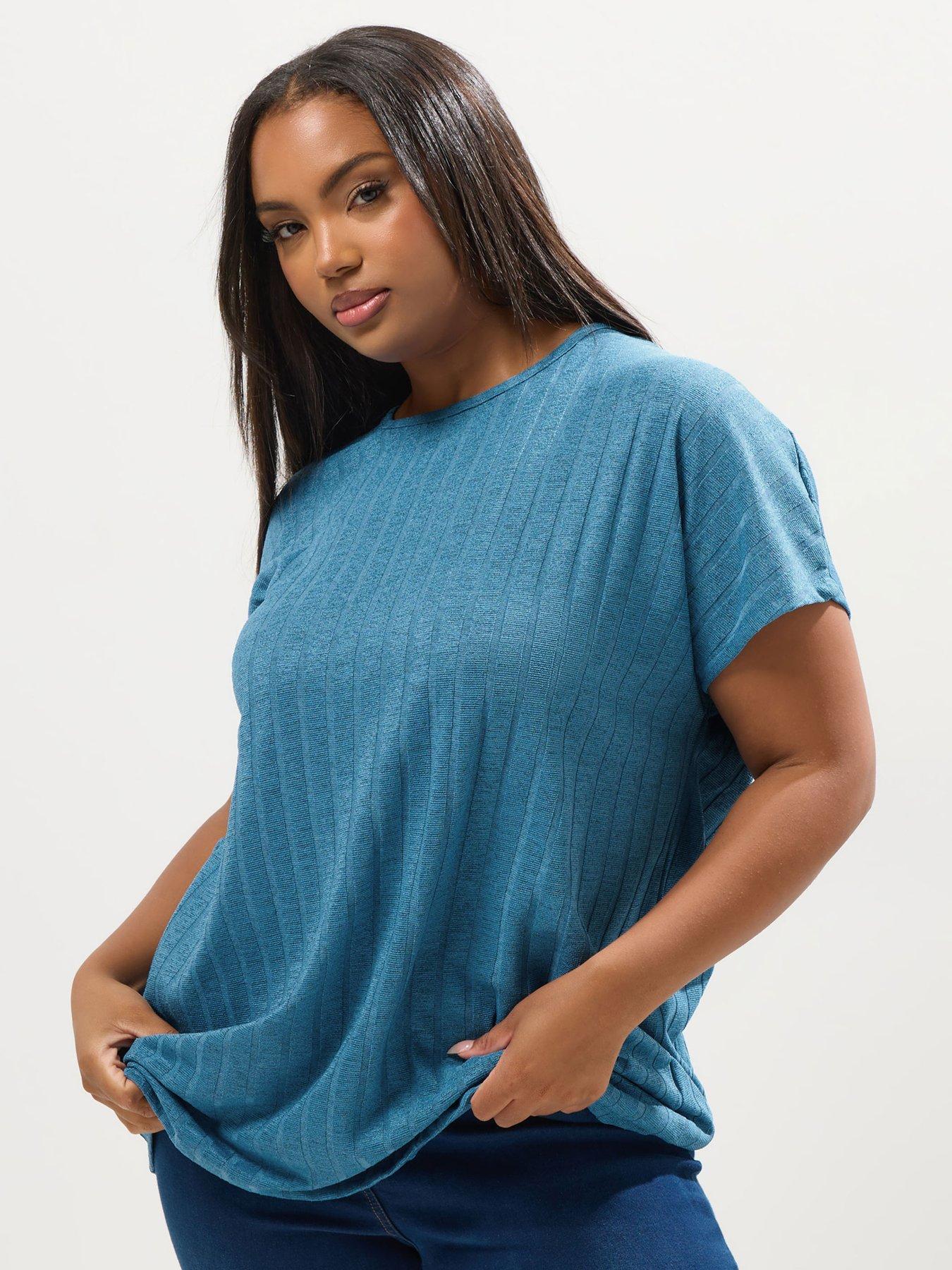undefined Curve Drop Shoulder Swing Top - Blue