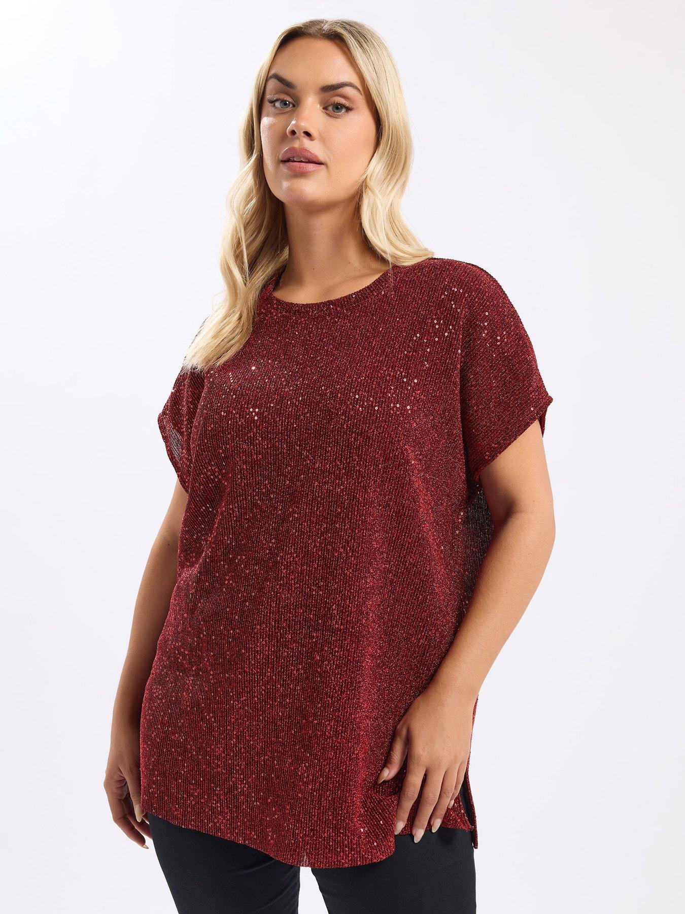 undefined Curve Sequin T-Shirt - Red