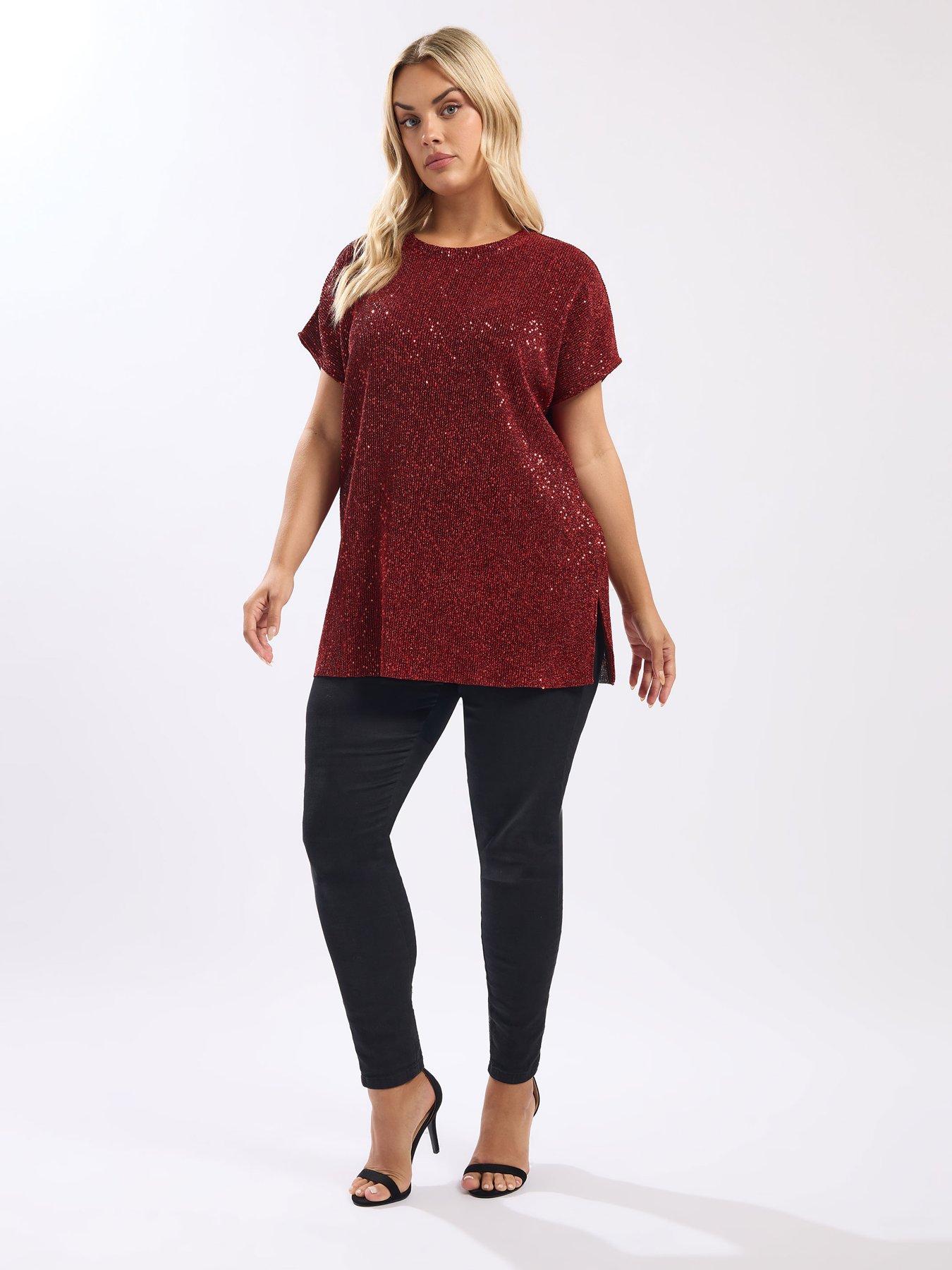  image of yours-curve-sequin-t-shirt-red
