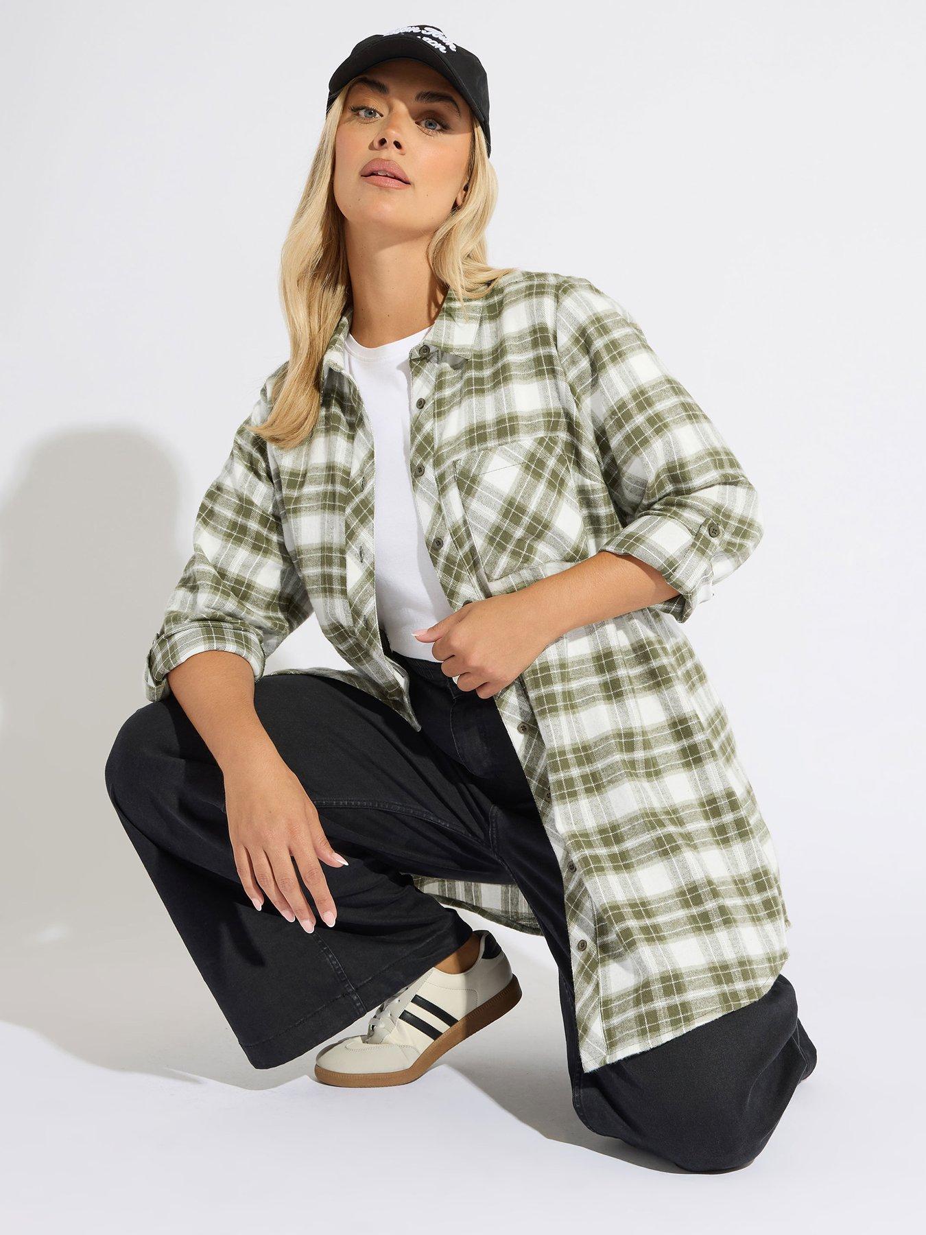 yours-curve-boyfriend-check-shirt-green
