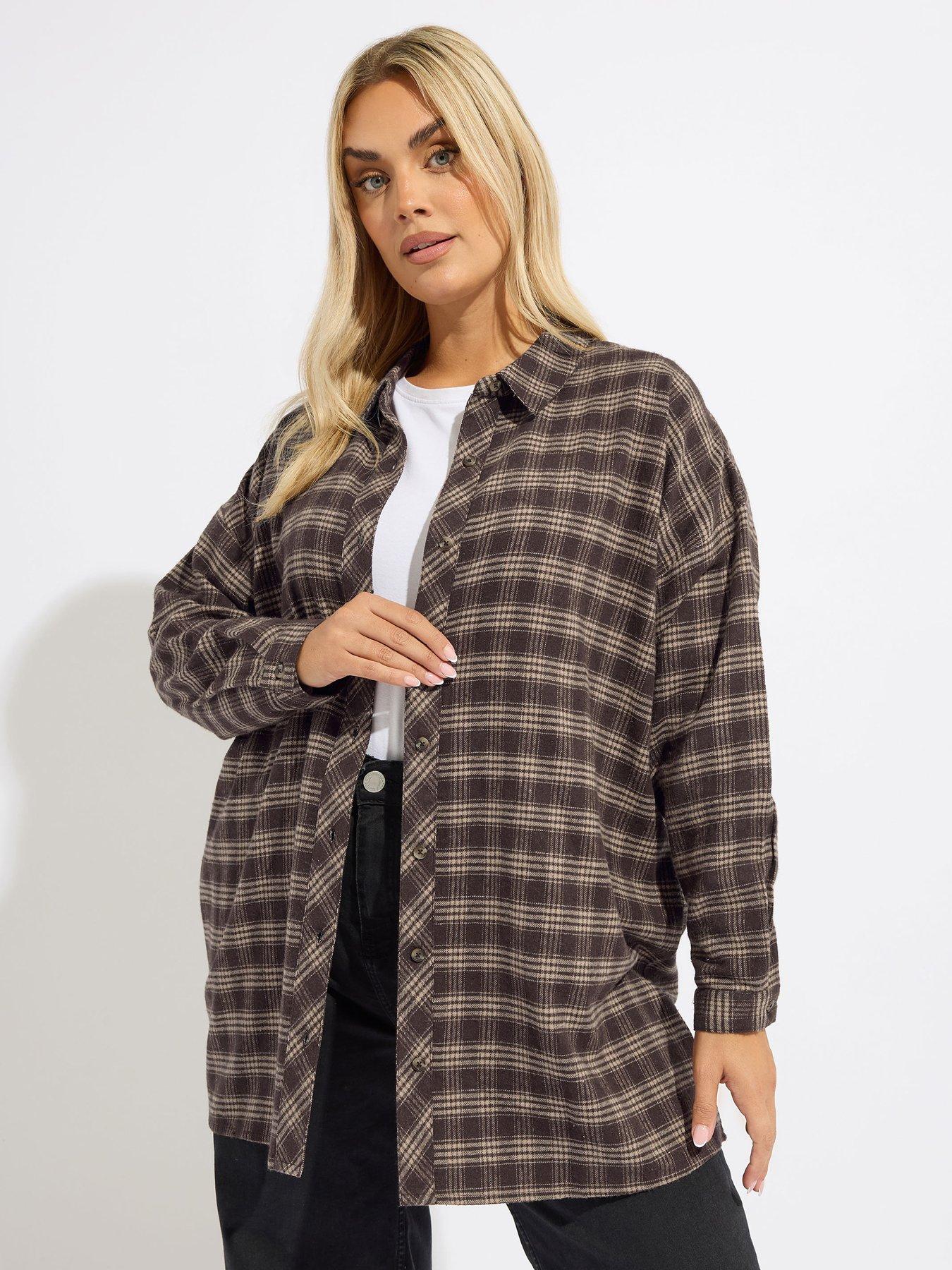 Yours Curve Check Shirt - Brown
