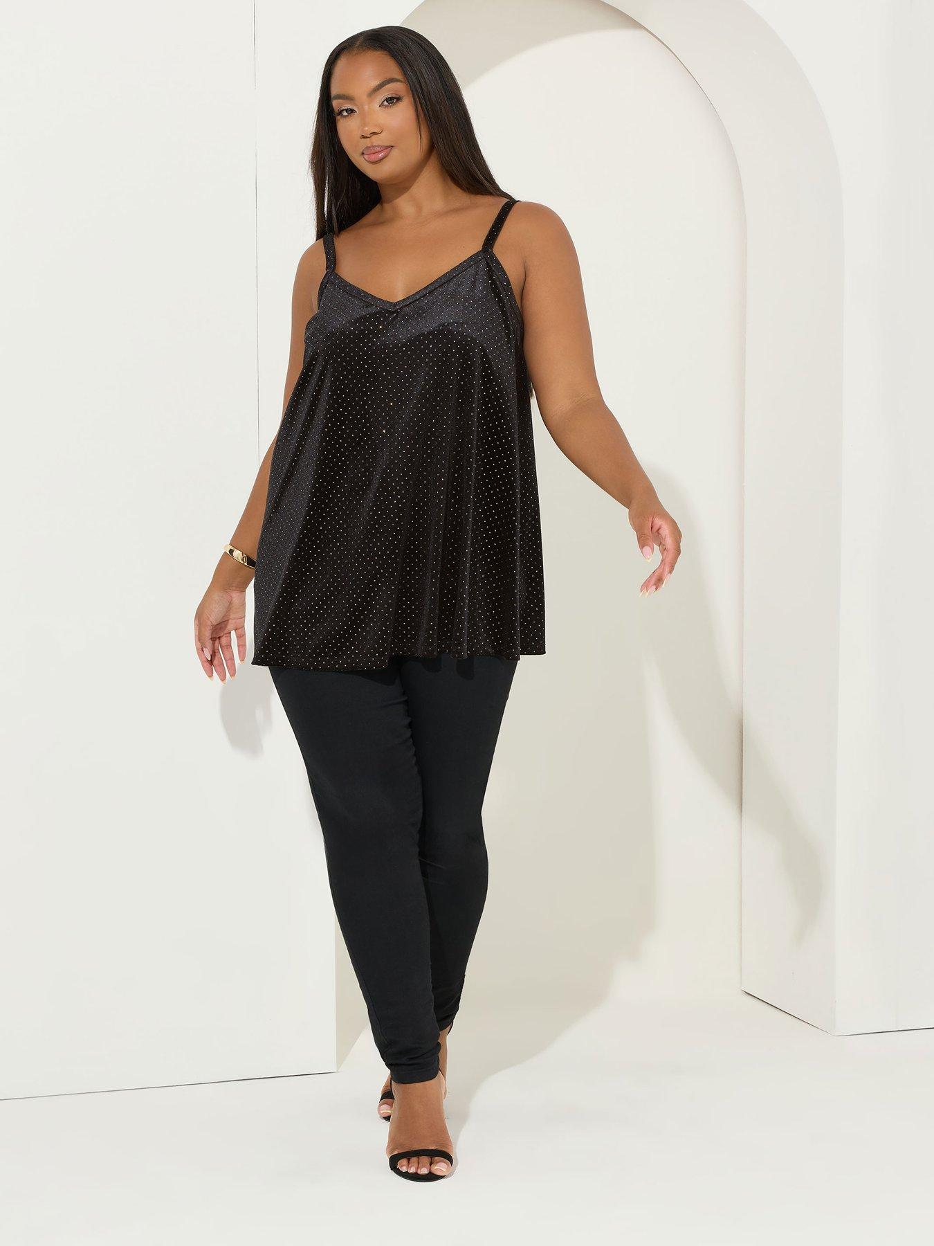 Image 3 of 4 of Yours Curve Glitter Spot Cami - Black