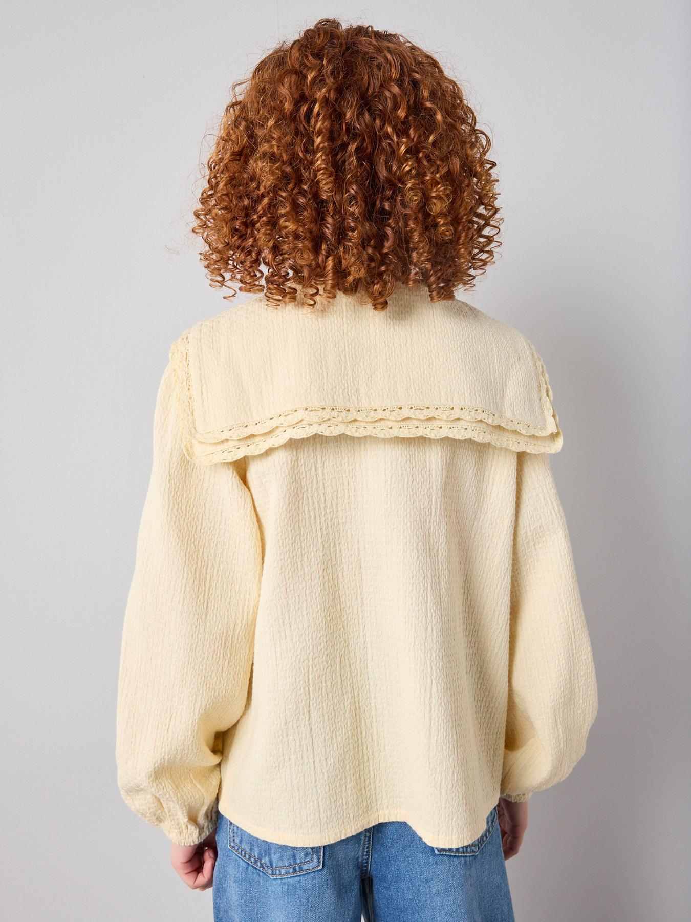 Image 2 of 7 of The Very Collection Girls Textured Double Collar Long Sleeve Shirt - Lemon