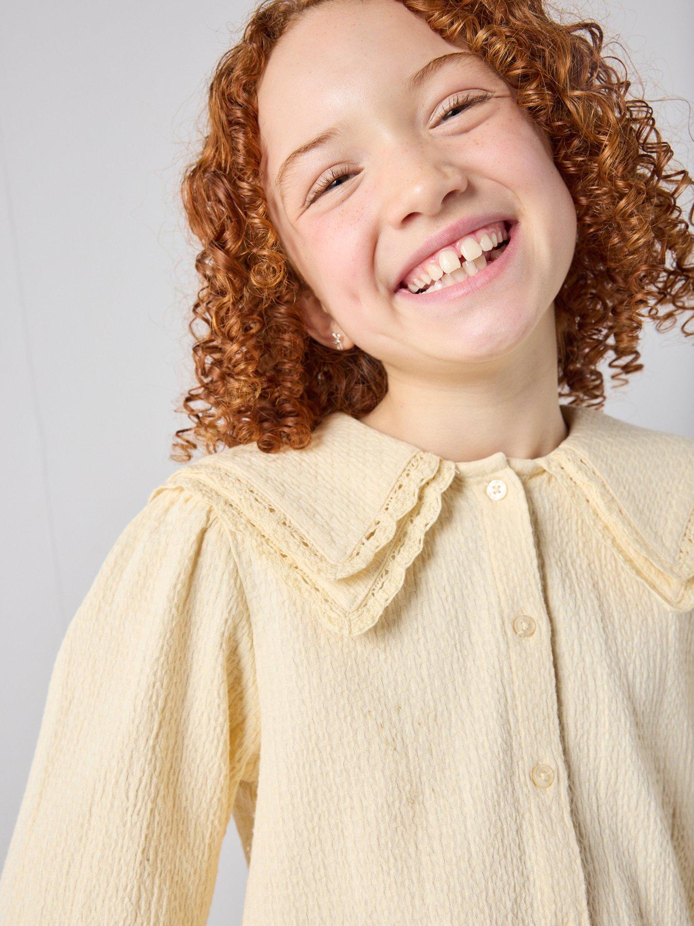 Image 5 of 7 of The Very Collection Girls Textured Double Collar Long Sleeve Shirt - Lemon