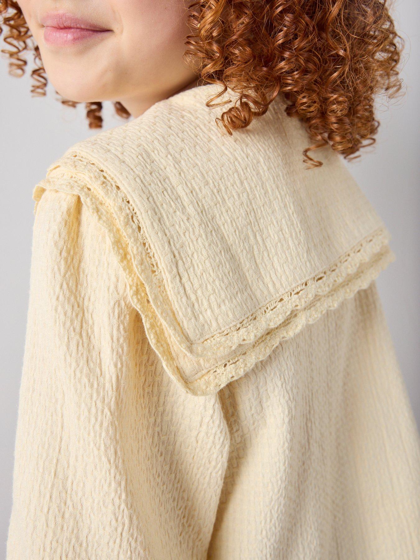 Image 6 of 7 of The Very Collection Girls Textured Double Collar Long Sleeve Shirt - Lemon
