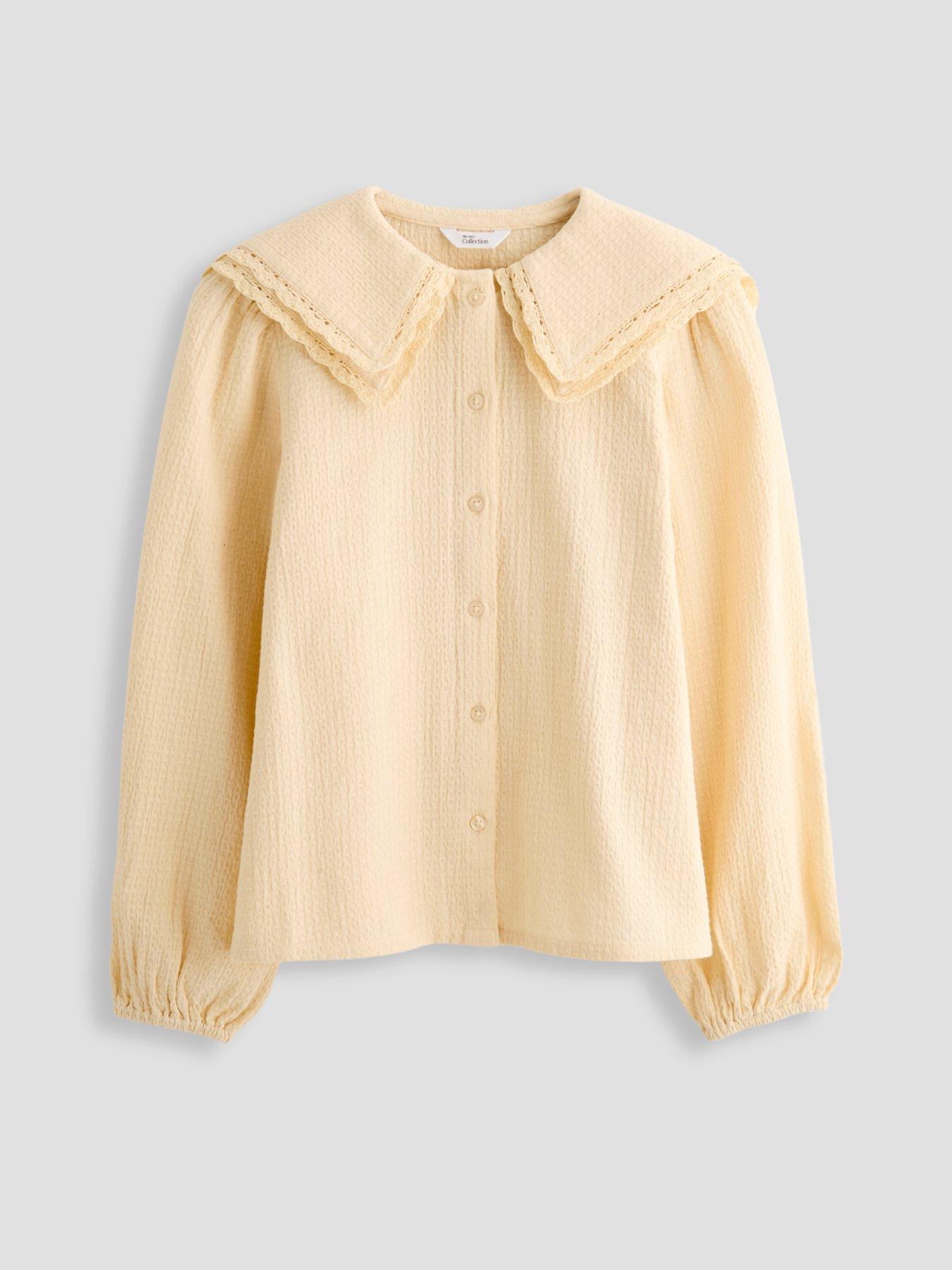 Image 7 of 7 of The Very Collection Girls Textured Double Collar Long Sleeve Shirt - Lemon
