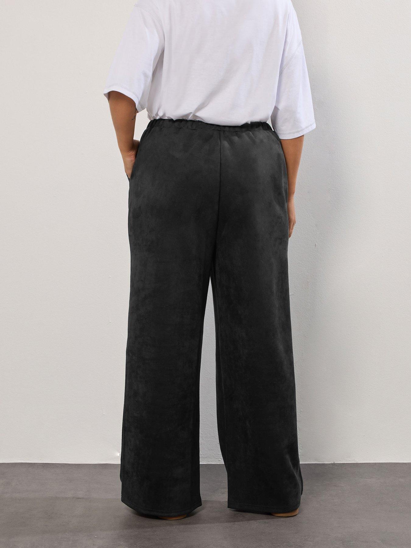 Image 2 of 4 of Yours Curve Suedette Wide Leg Trouser - Black