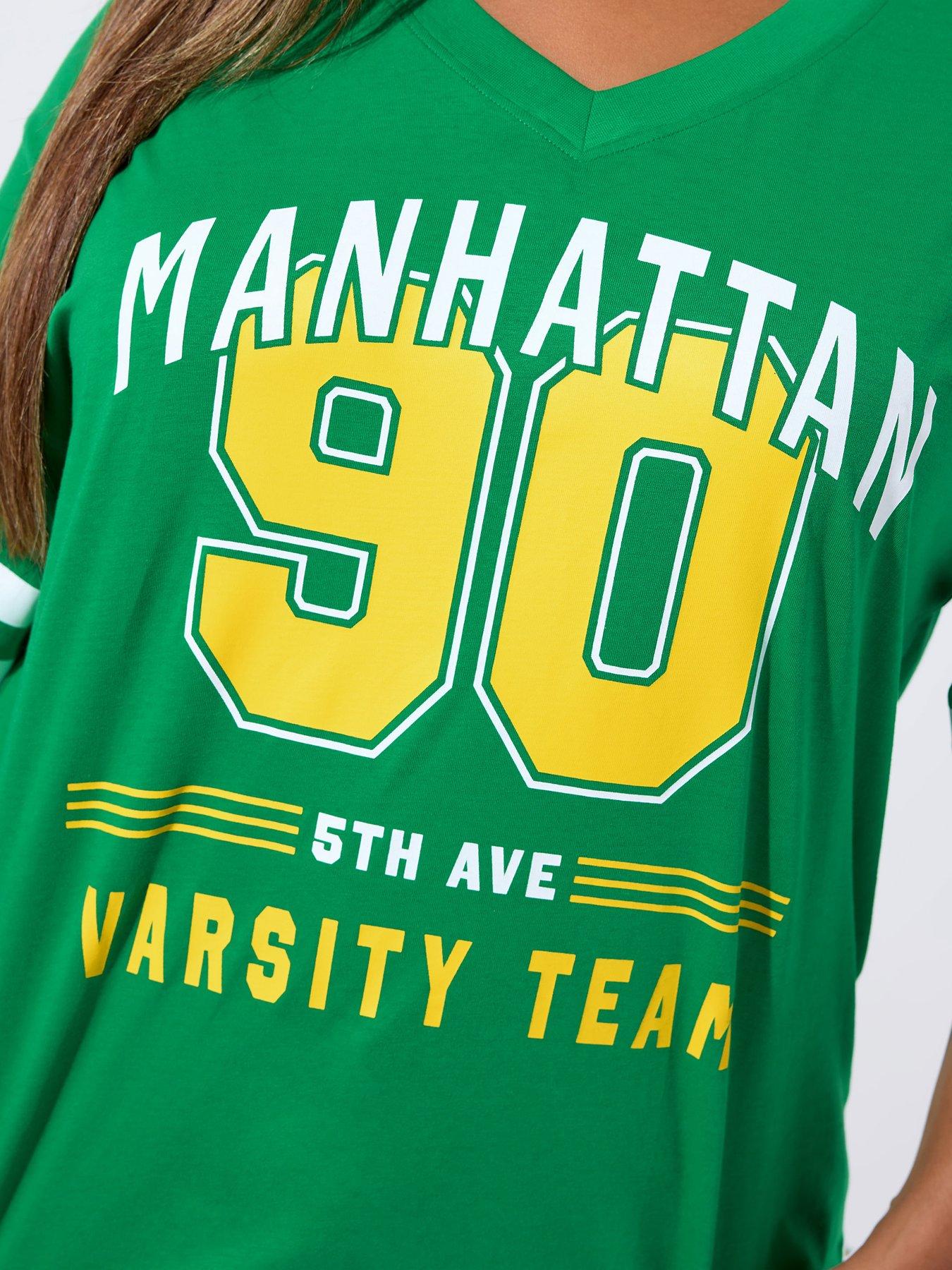 Image 4 of 4 of Yours Curve V Neck Varsity 90 Sport T-Shirt - Green