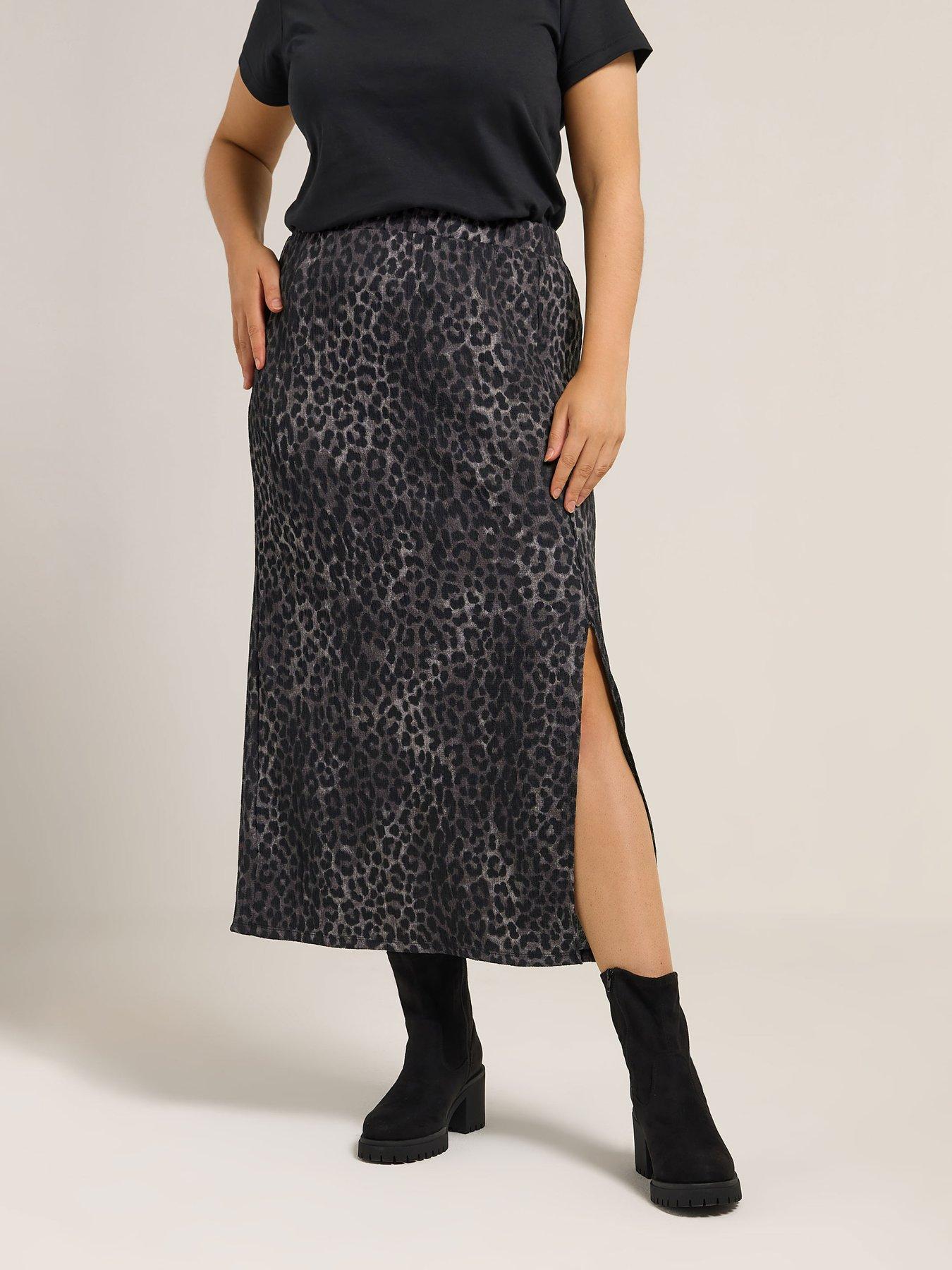 Yours Curve Textured Tube Skirt - Grey