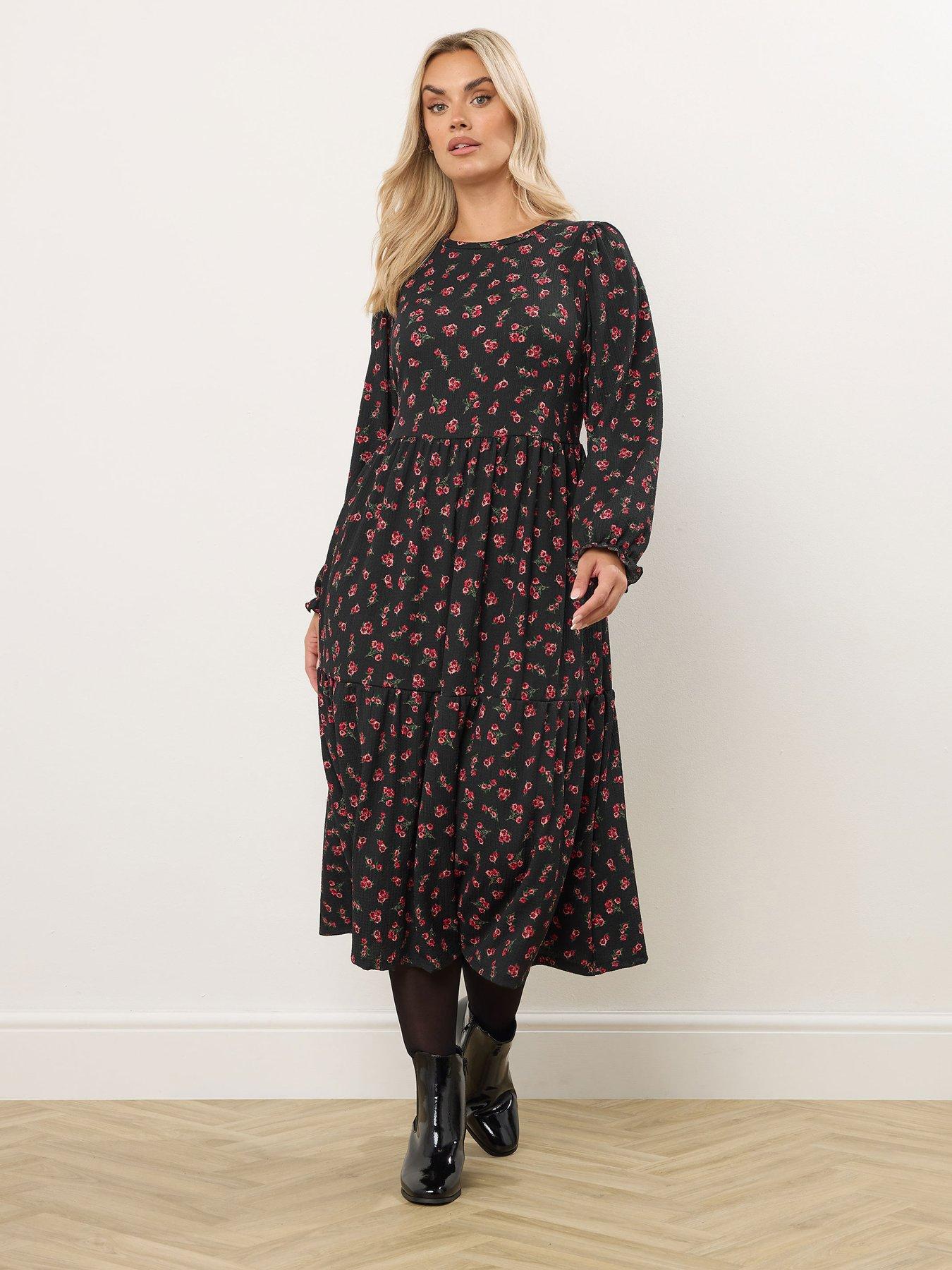 Yours Curve Texture Midaxi Dress - Black