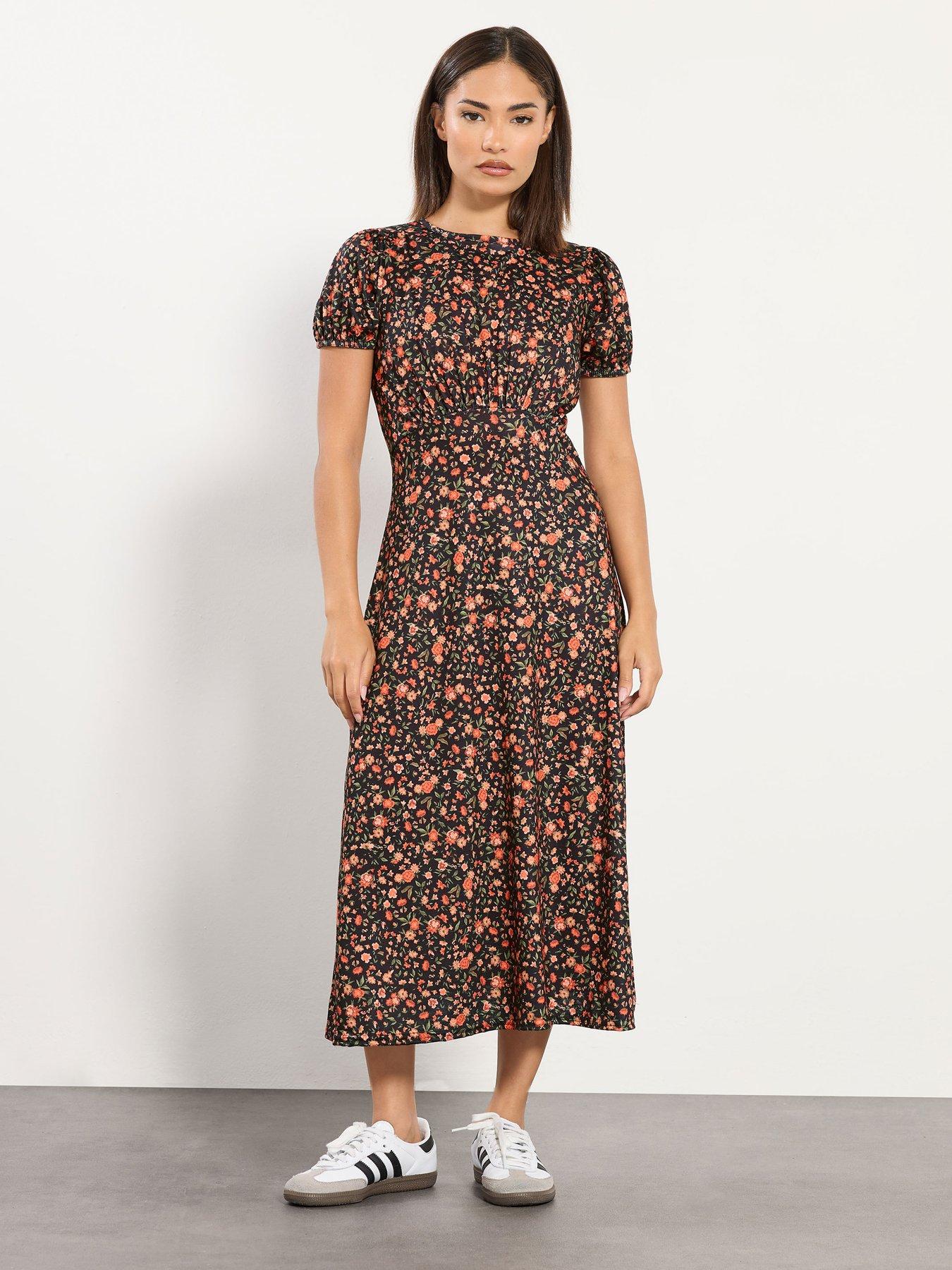 undefined Petite Ditsy Puff Sleeve Midi Dress