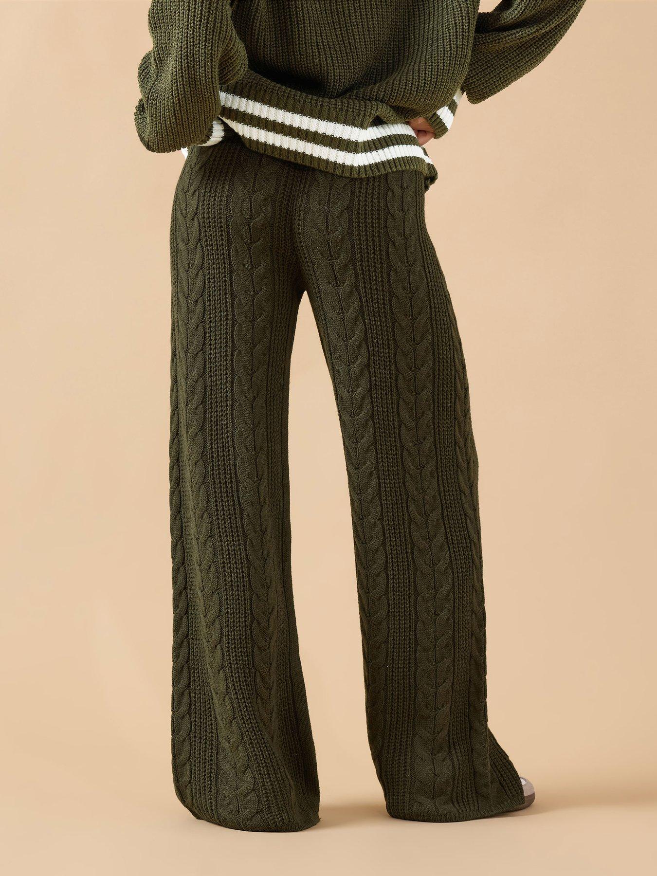  image of pixiegirl-petite-cable-wide-leg-trouser-green