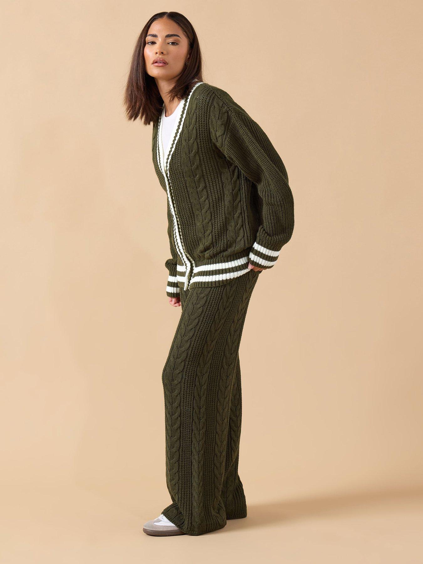  image of pixiegirl-petite-cable-wide-leg-trouser-green