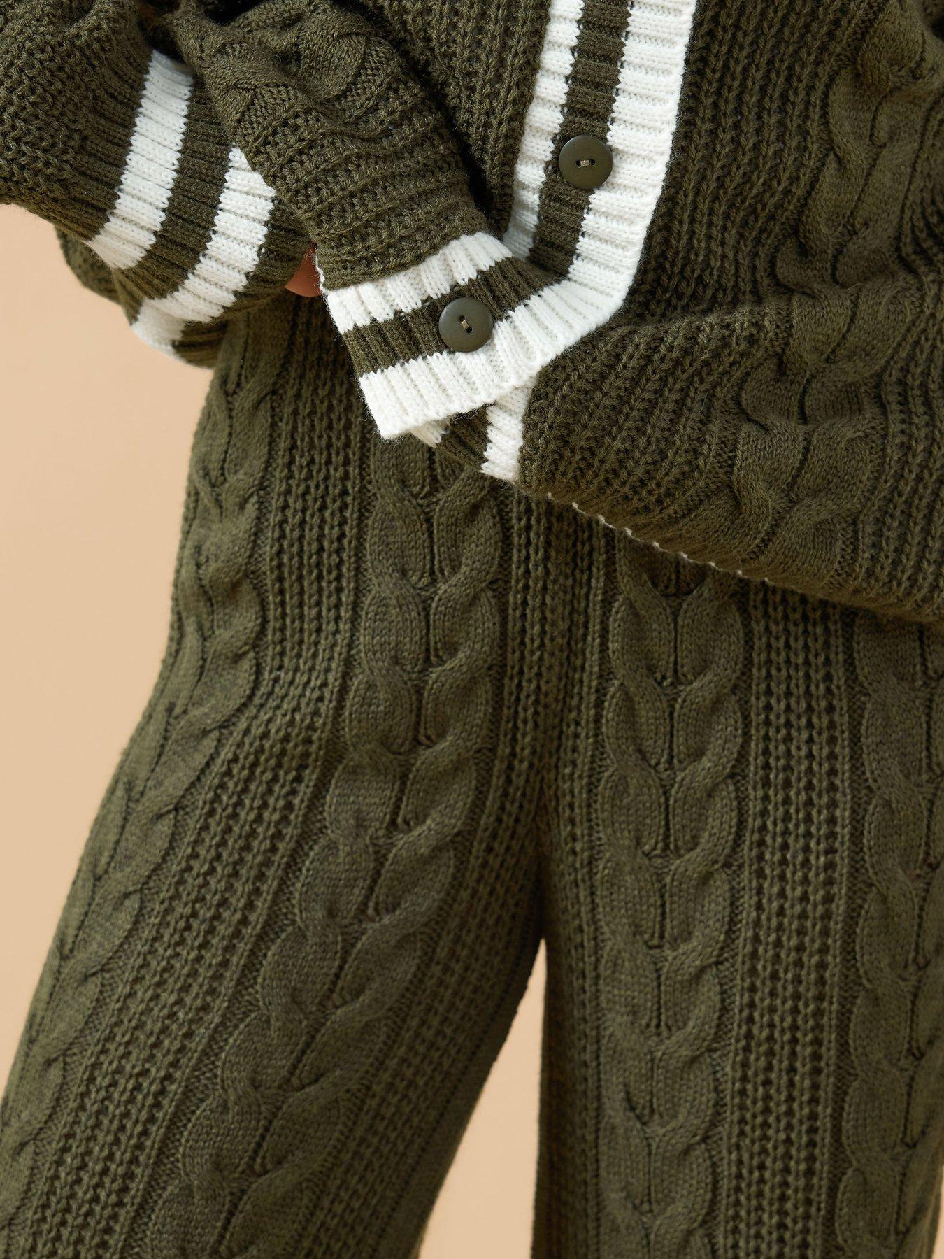  image of pixiegirl-petite-cable-wide-leg-trouser-green