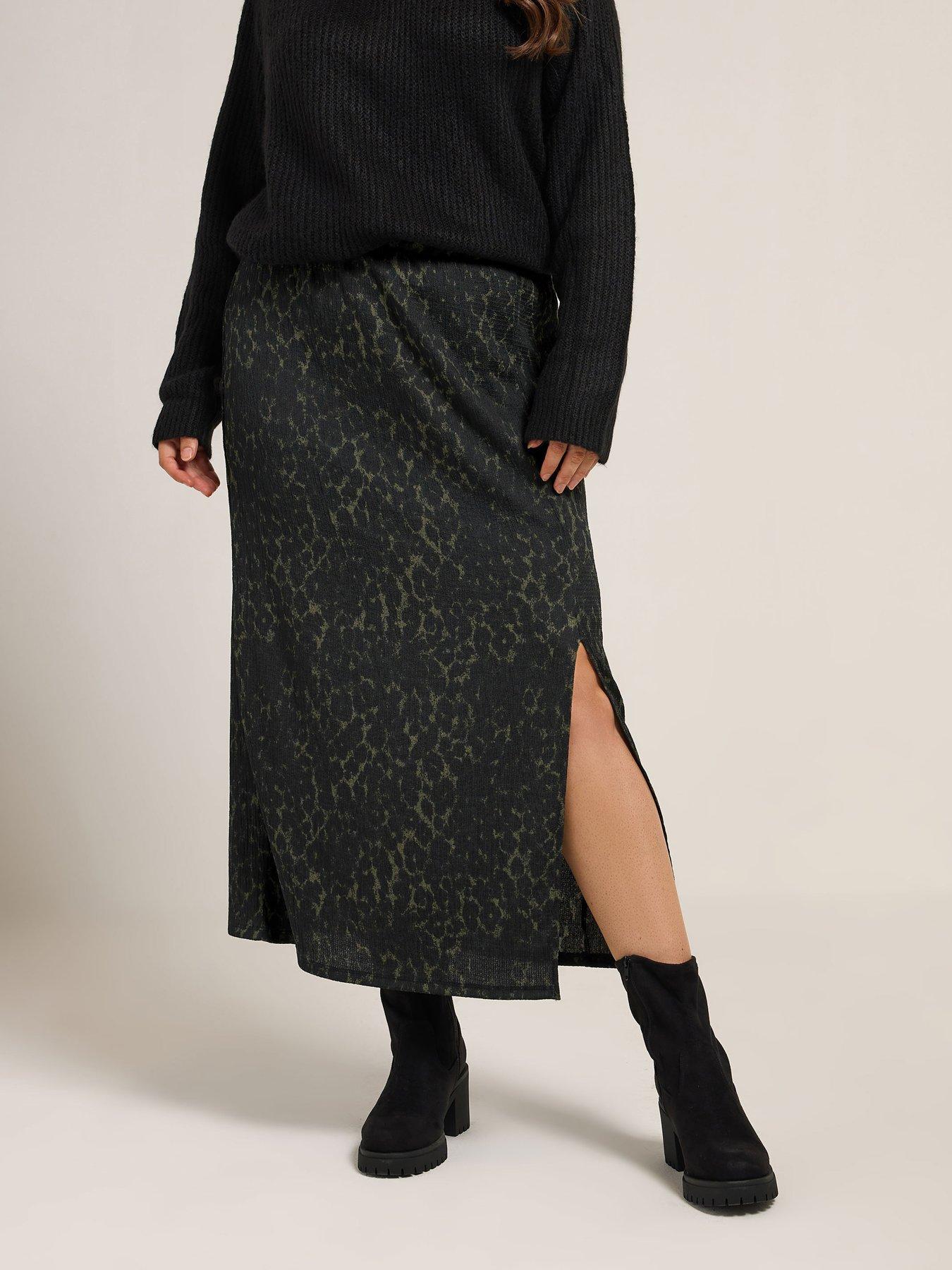 Yours Curve Textured Tube Skirt - Green