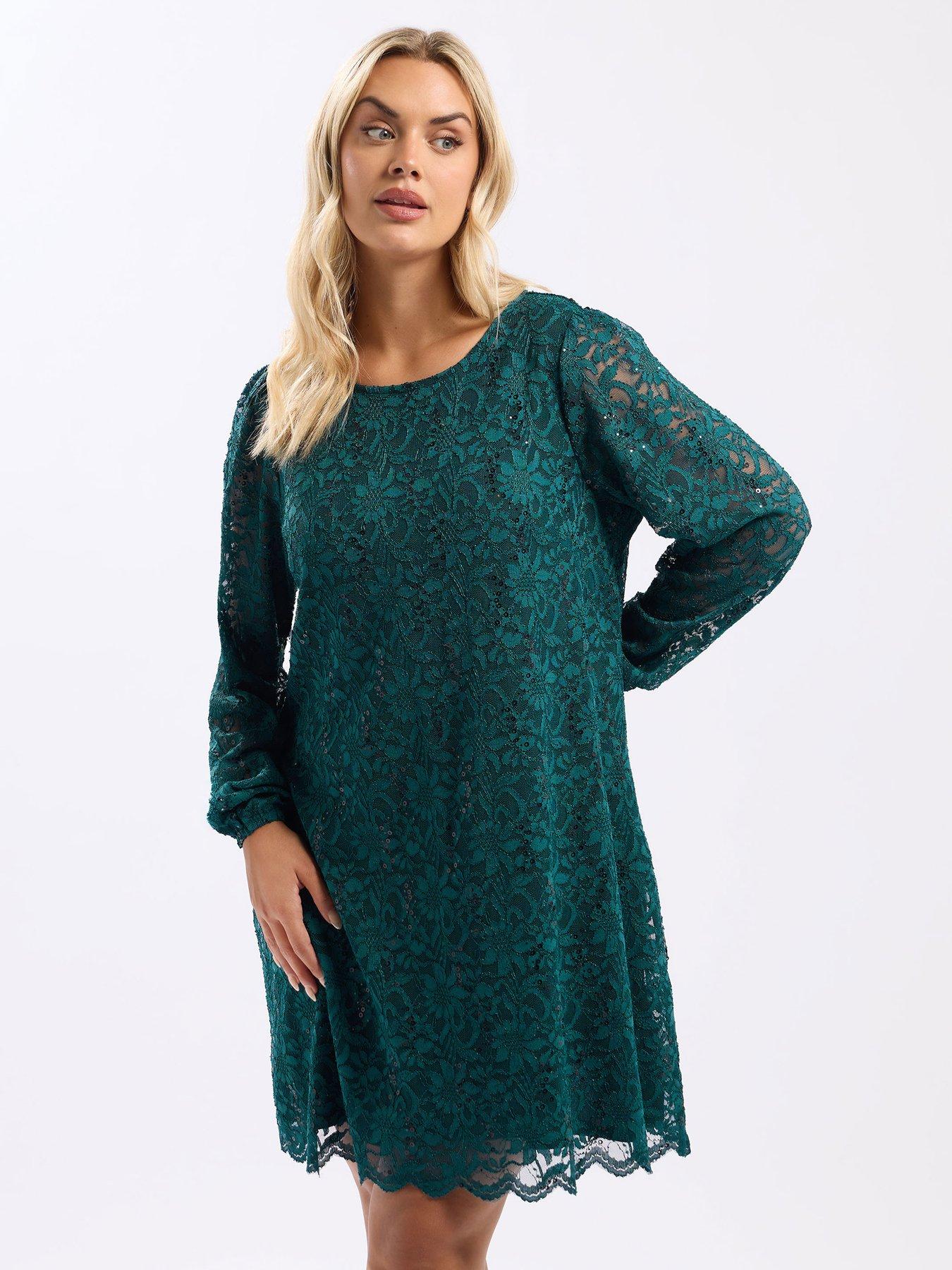  image of yours-curve-long-sleeve-lace-dress-blue