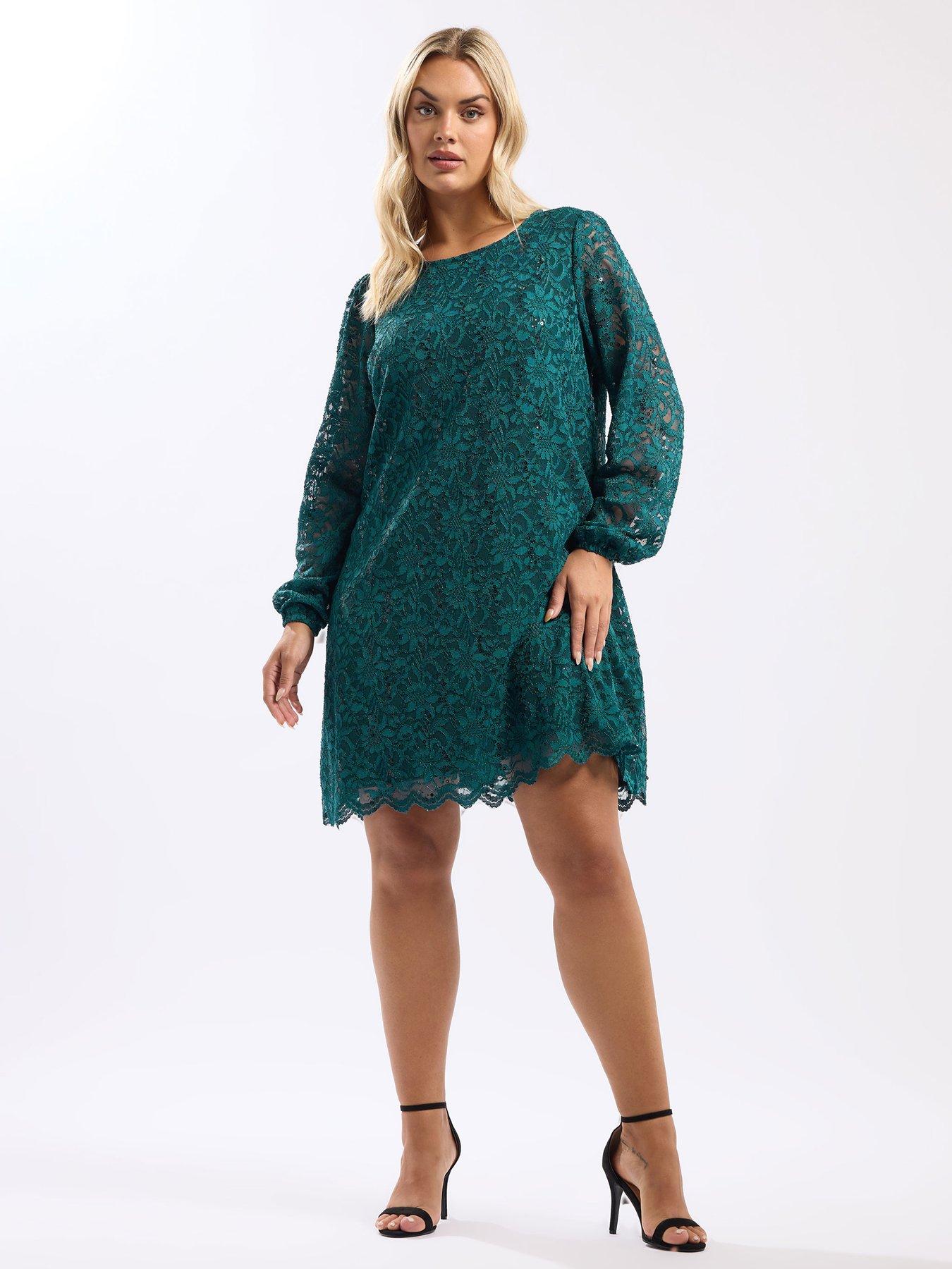  image of yours-curve-long-sleeve-lace-dress-blue
