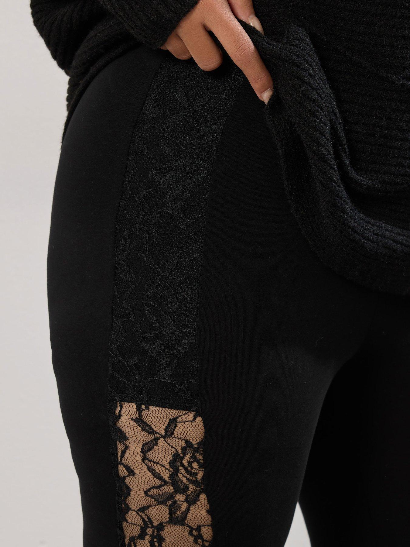Image 4 of 4 of Yours Curve Lace Stripe Legging - Black