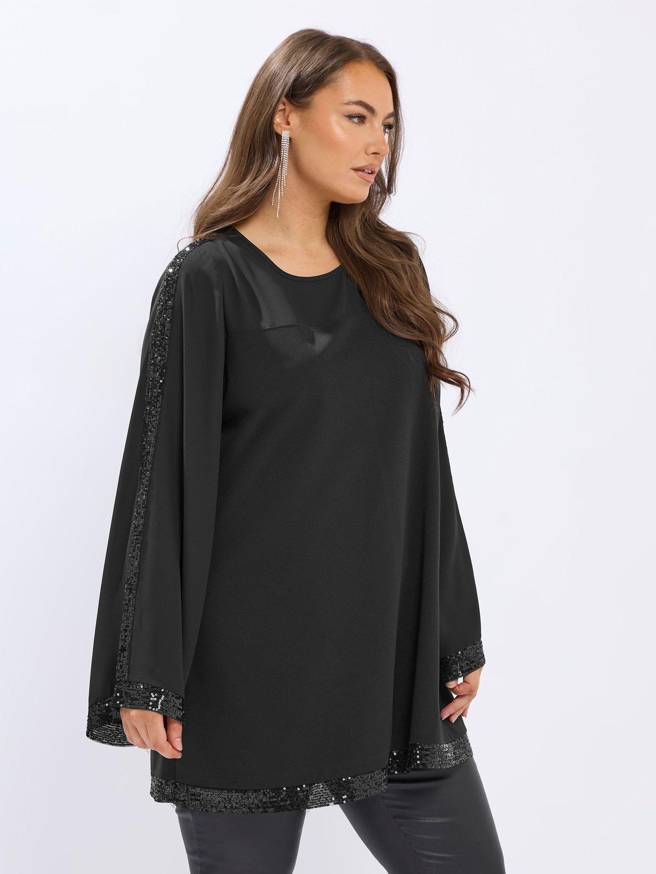 undefined Curve Sequin Panel Flare Tunic Top