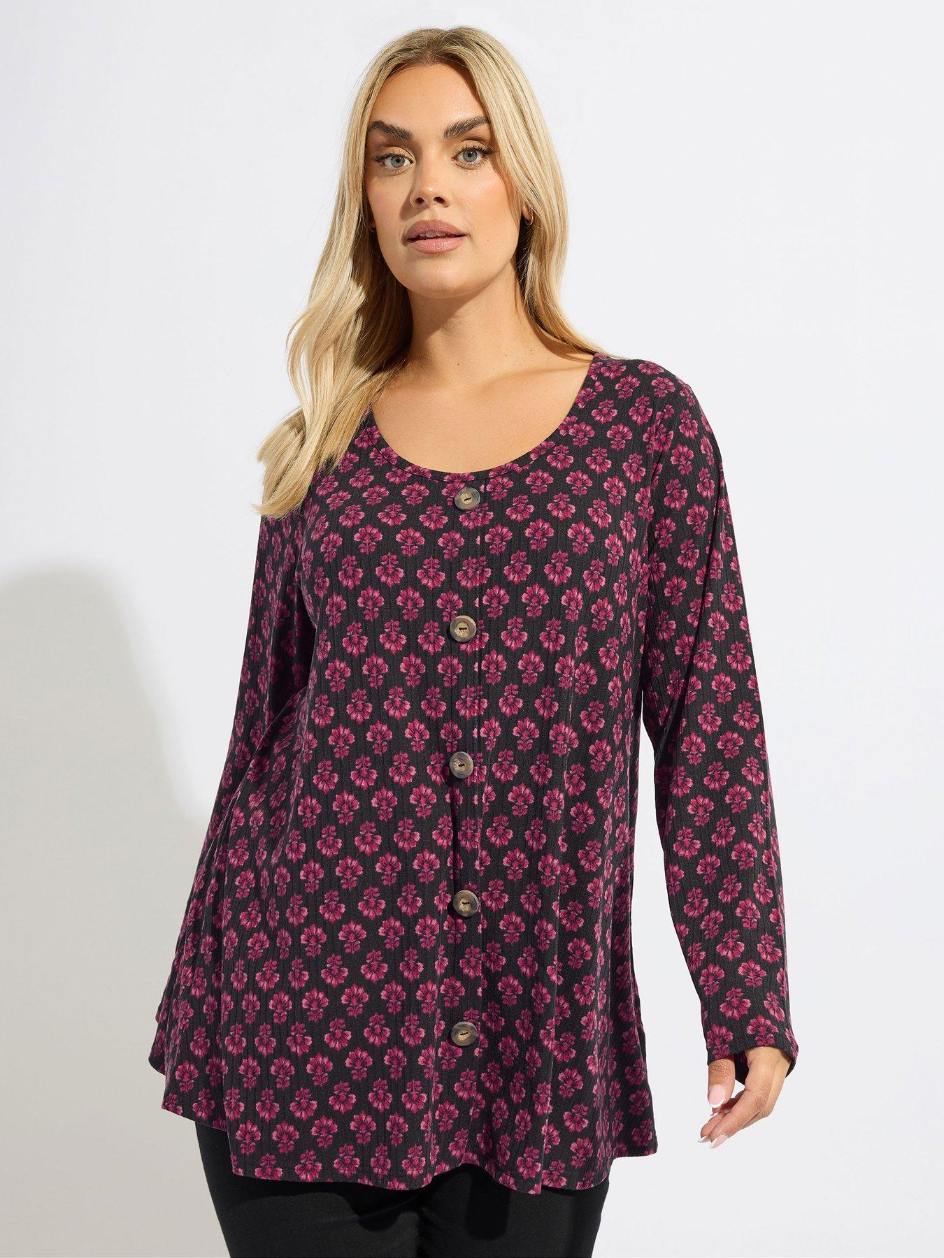 Yours Curve Rib Button Swing Top - Pink