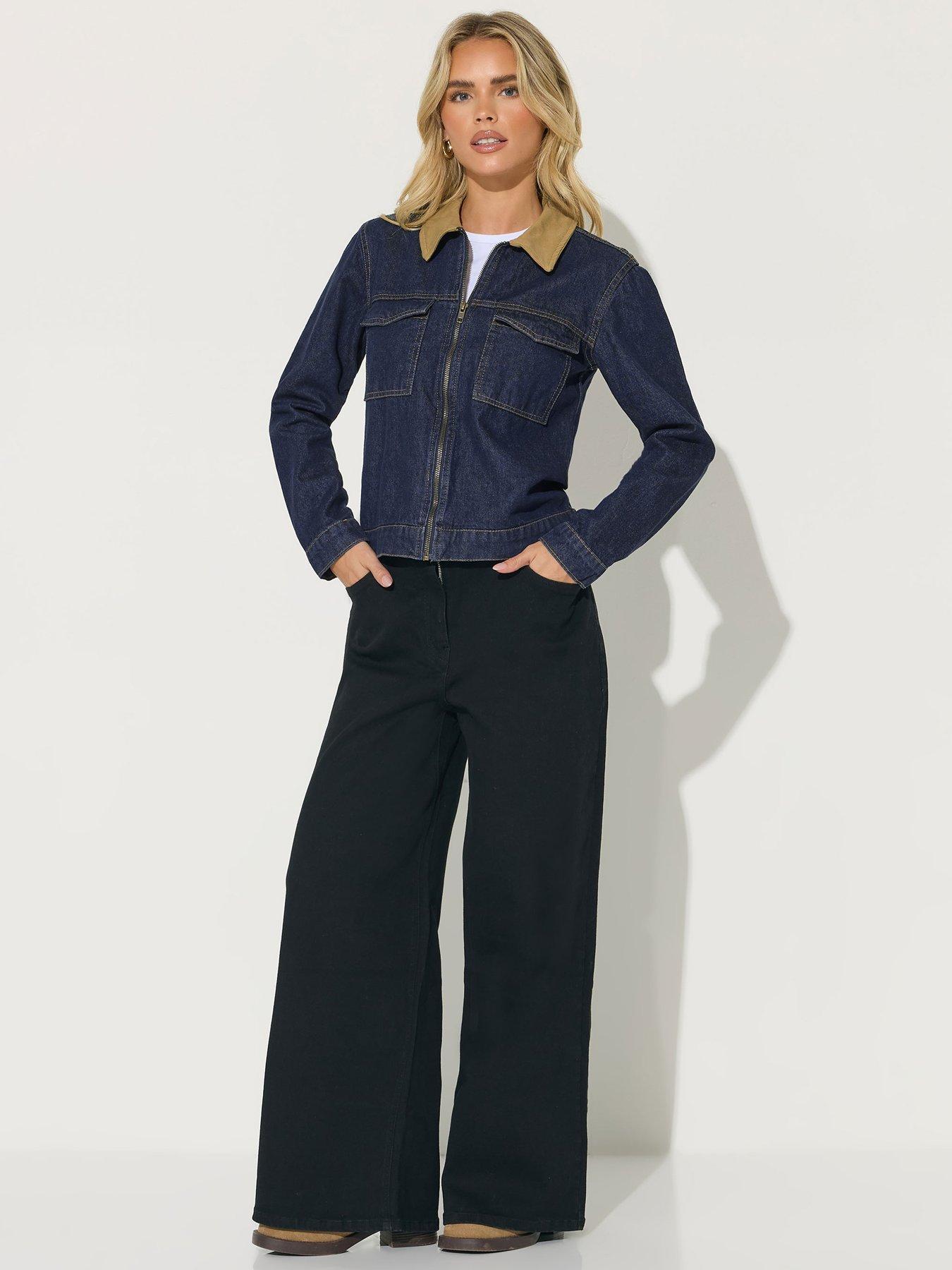  image of pixiegirl-petite-collar-denim-trucker-jacket-blue