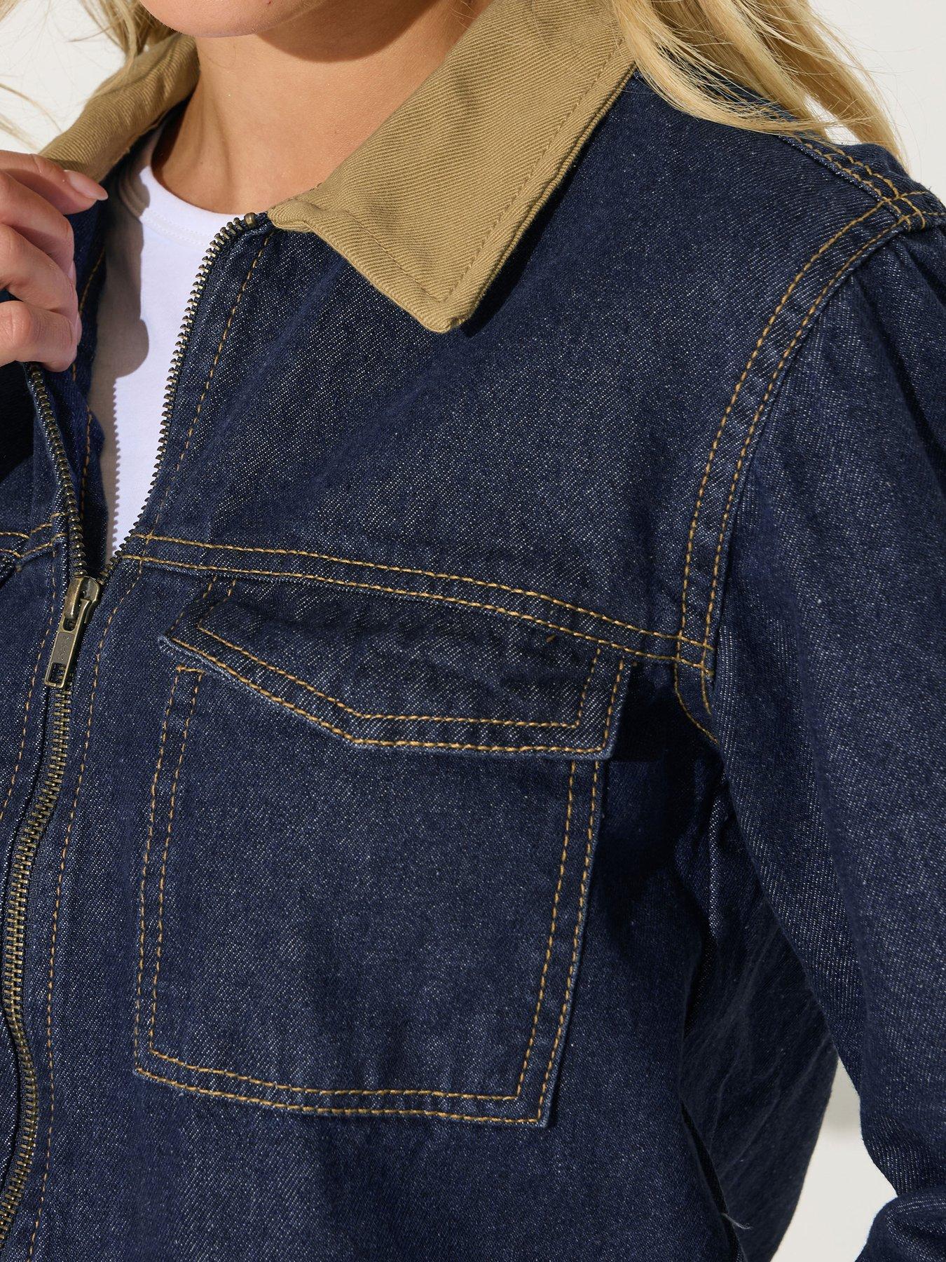  image of pixiegirl-petite-collar-denim-trucker-jacket-blue