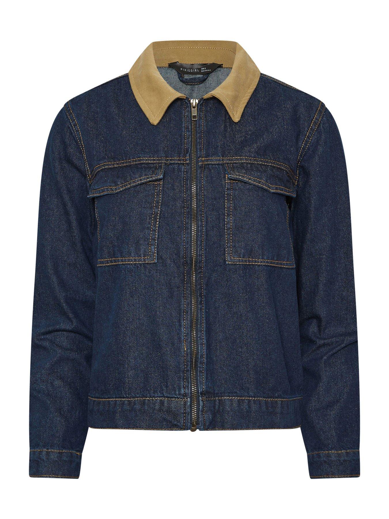  image of pixiegirl-petite-collar-denim-trucker-jacket-blue