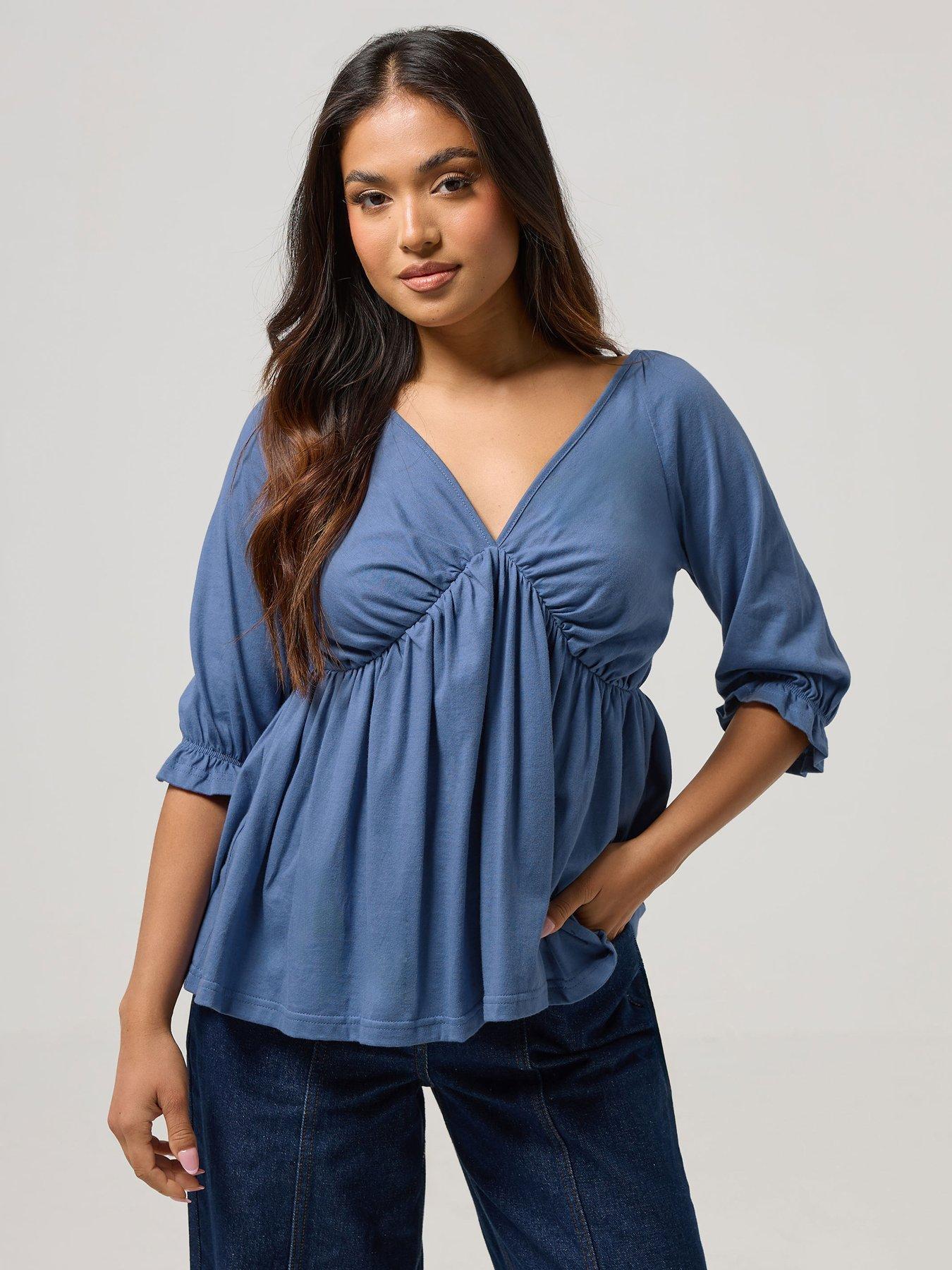  image of pixiegirl-petite-half-sleeve-smock-top-blue