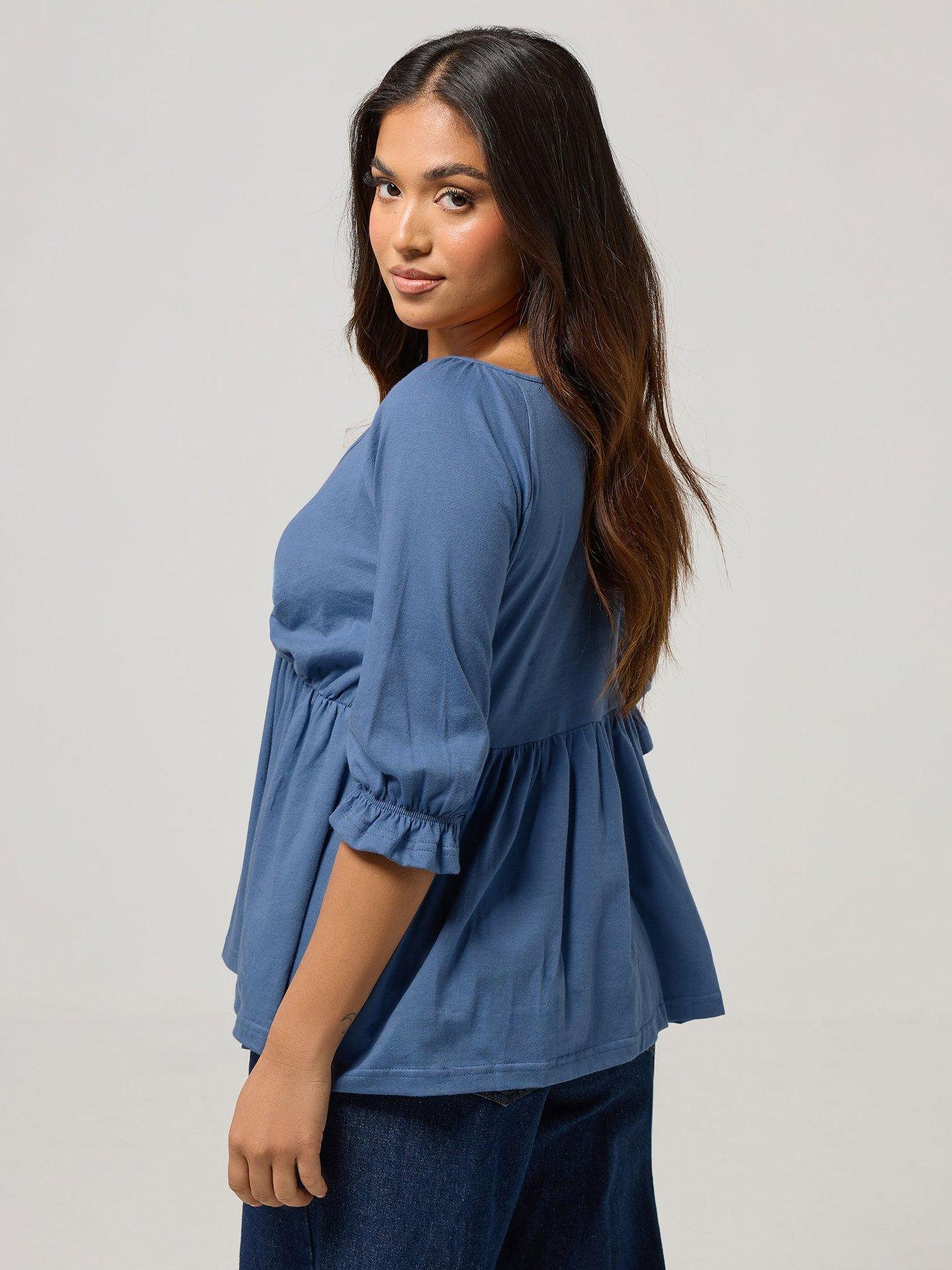  image of pixiegirl-petite-half-sleeve-smock-top-blue